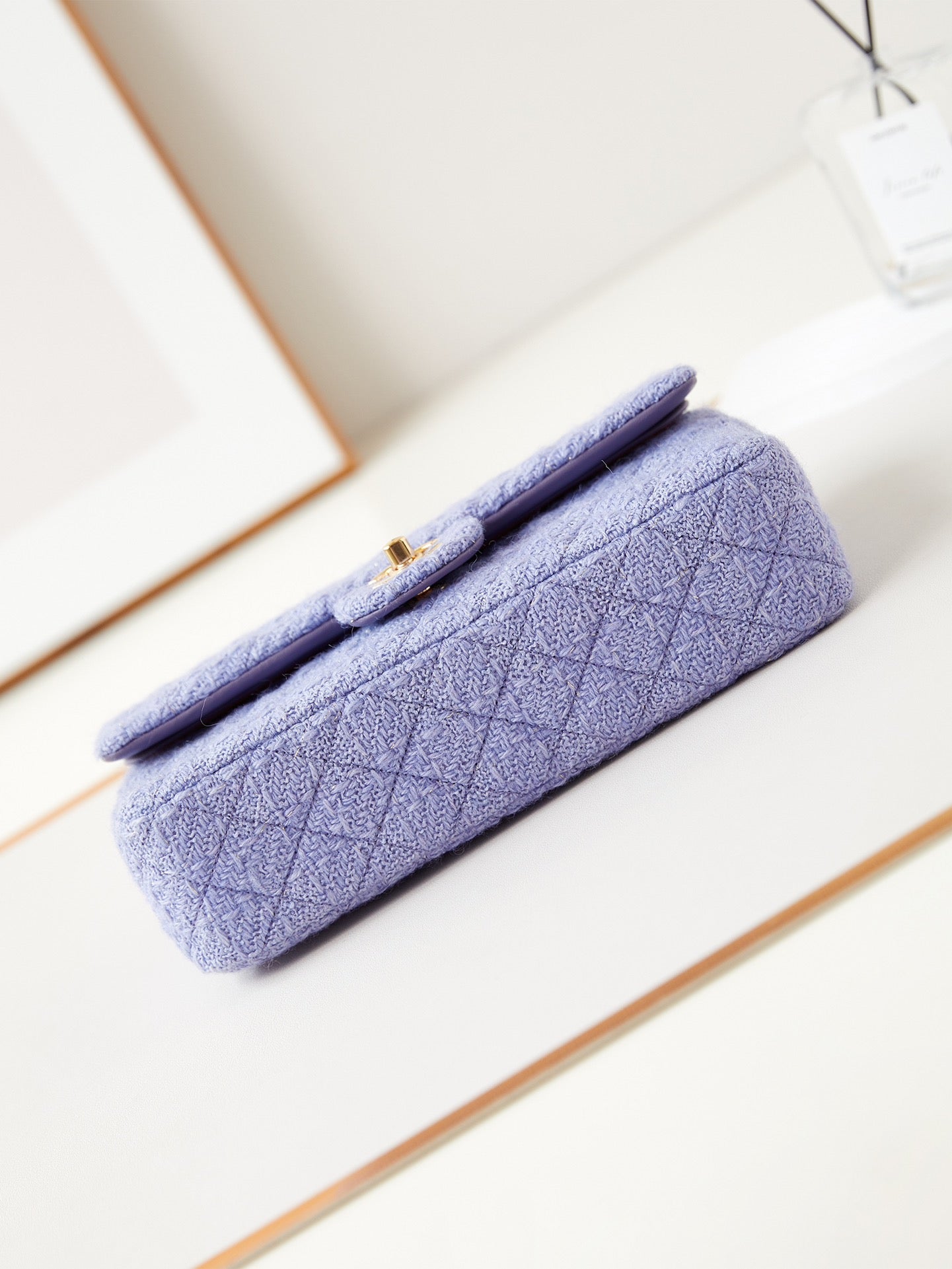 24p medium flap bag 25cm purple blue tweed gold hardware mysite