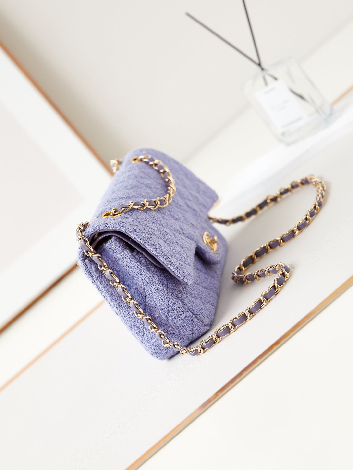 24p medium flap bag 25cm purple blue tweed gold hardware mysite