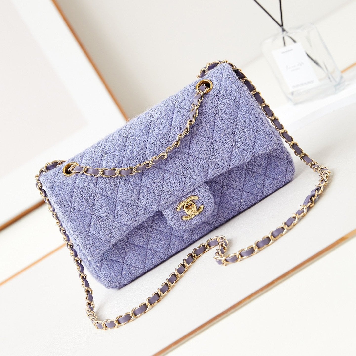 24p medium flap bag 25cm purple blue tweed gold hardware mysite