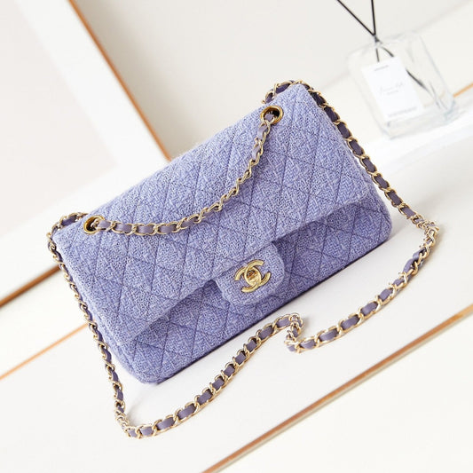 24p medium flap bag 25cm purple blue tweed gold hardware mysite