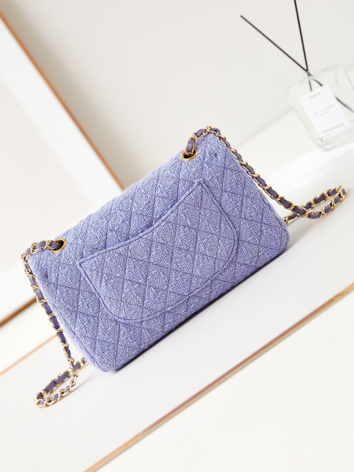 24p medium flap bag 25cm purple blue tweed gold hardware mysite