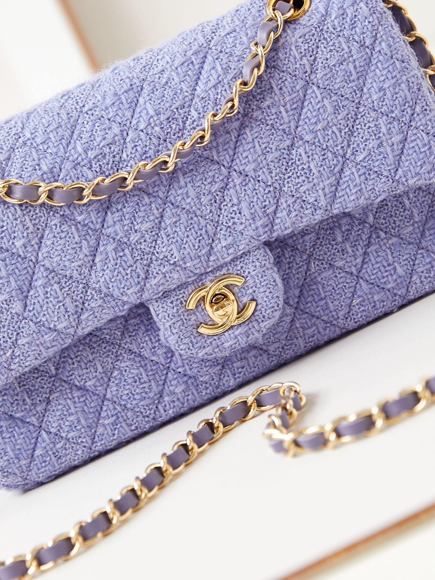 24p medium flap bag 25cm purple blue tweed gold hardware mysite