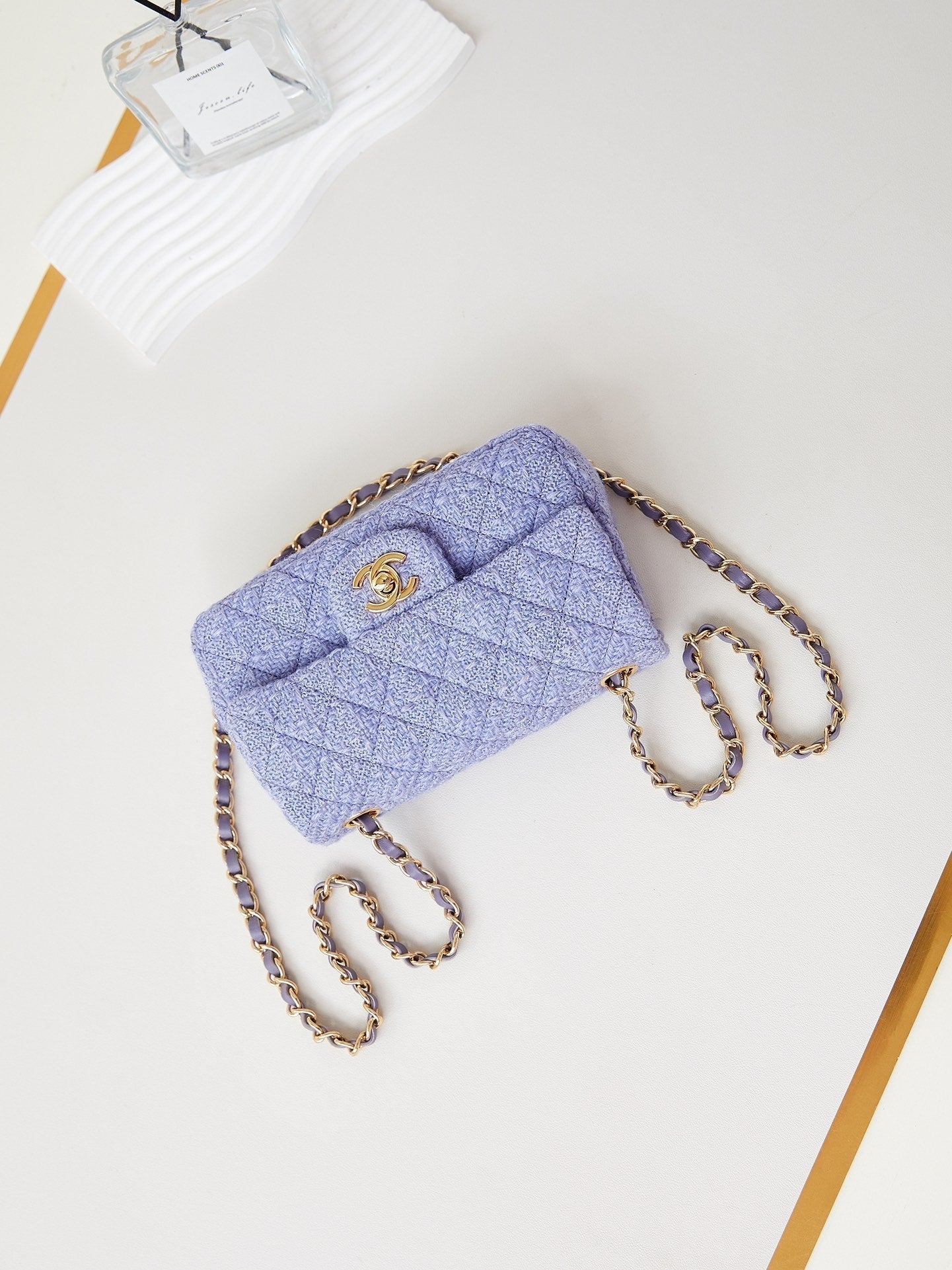 24p small flap bag 20cm purple blue tweed gold hardware mysite