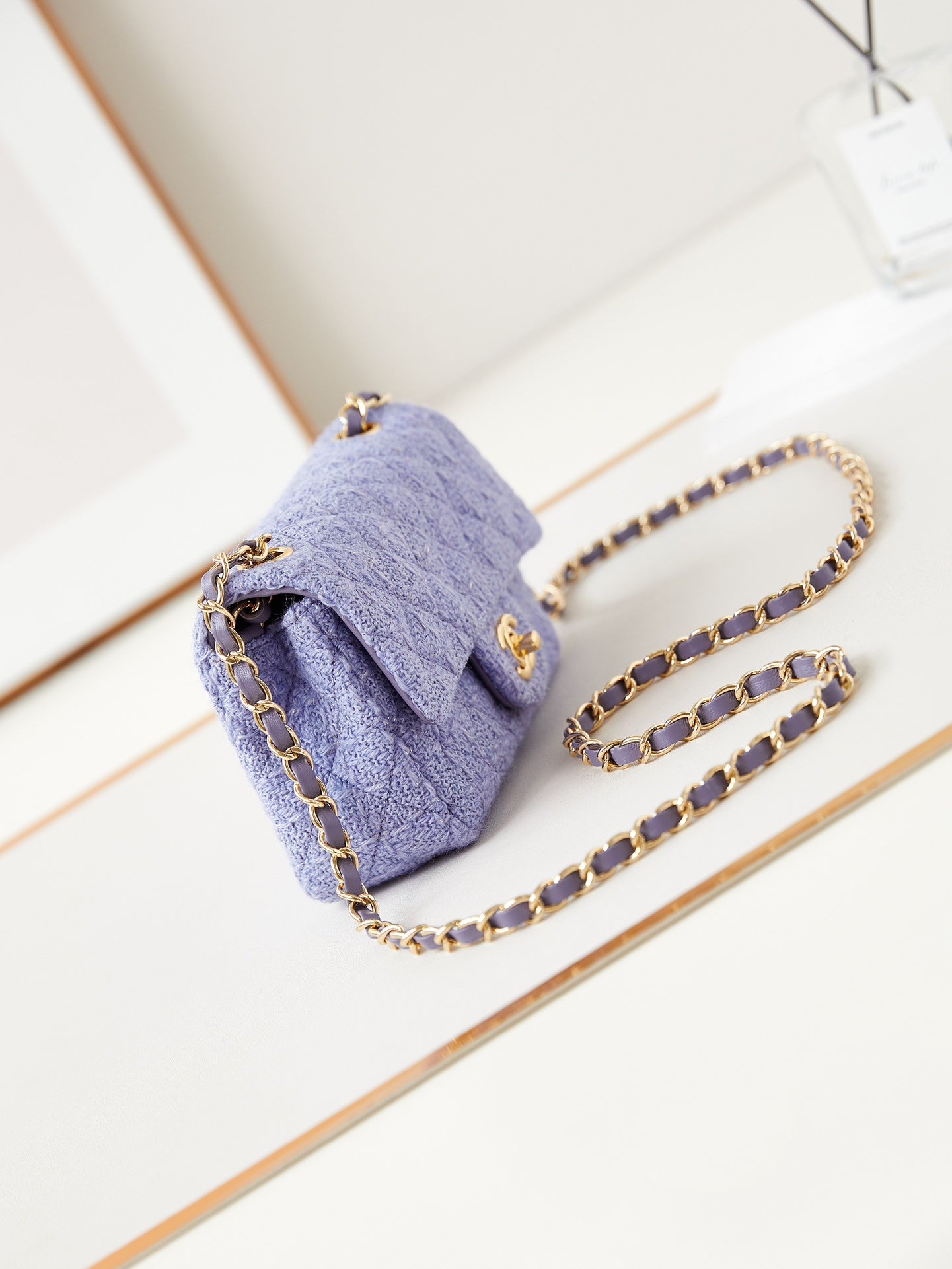 24p small flap bag 20cm purple blue tweed gold hardware mysite