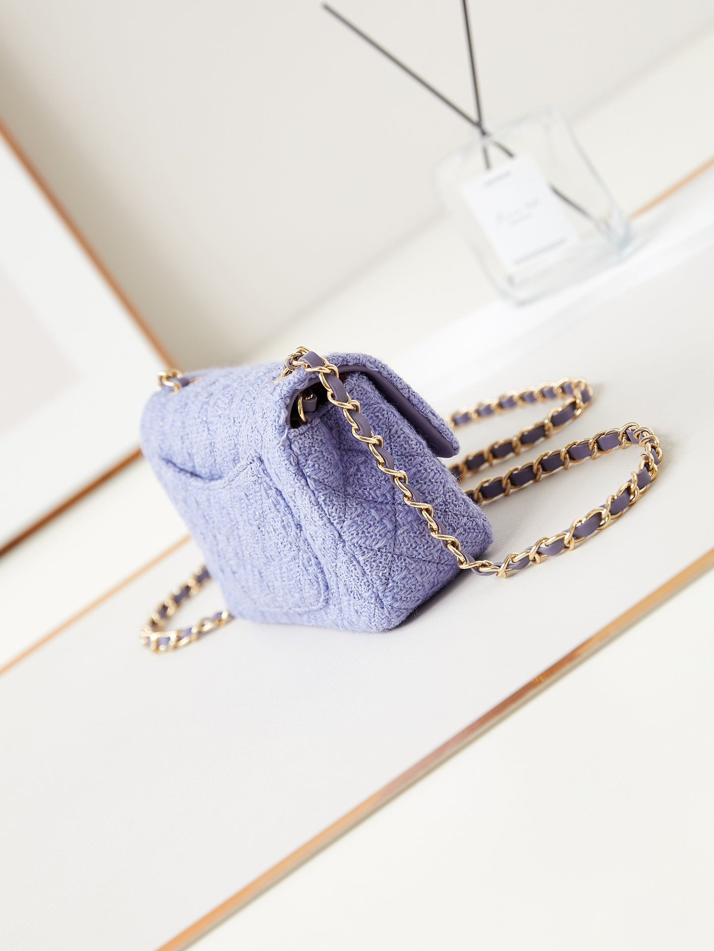 24p small flap bag 20cm purple blue tweed gold hardware mysite