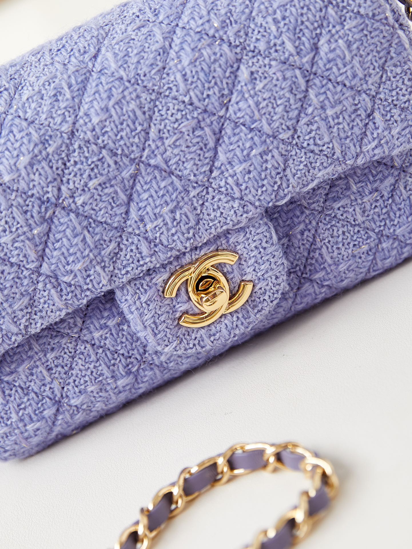 24p small flap bag 20cm purple blue tweed gold hardware mysite