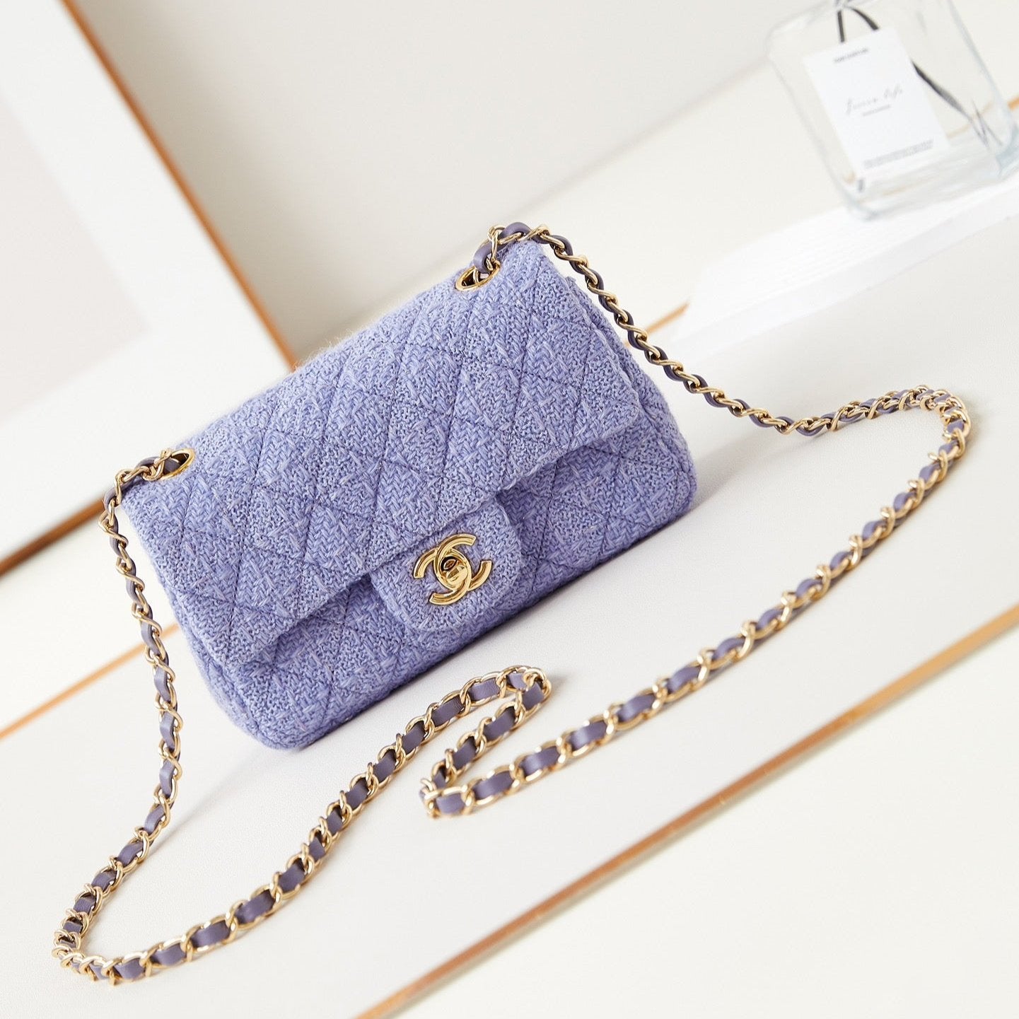 24p small flap bag 20cm purple blue tweed gold hardware mysite