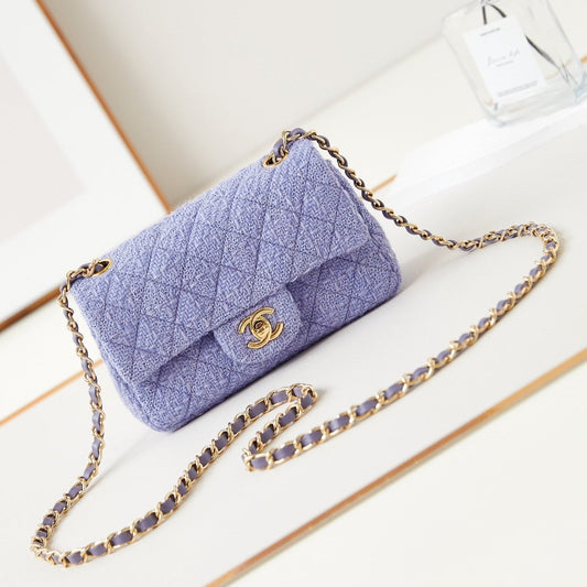 24p small flap bag 20cm purple blue tweed gold hardware mysite