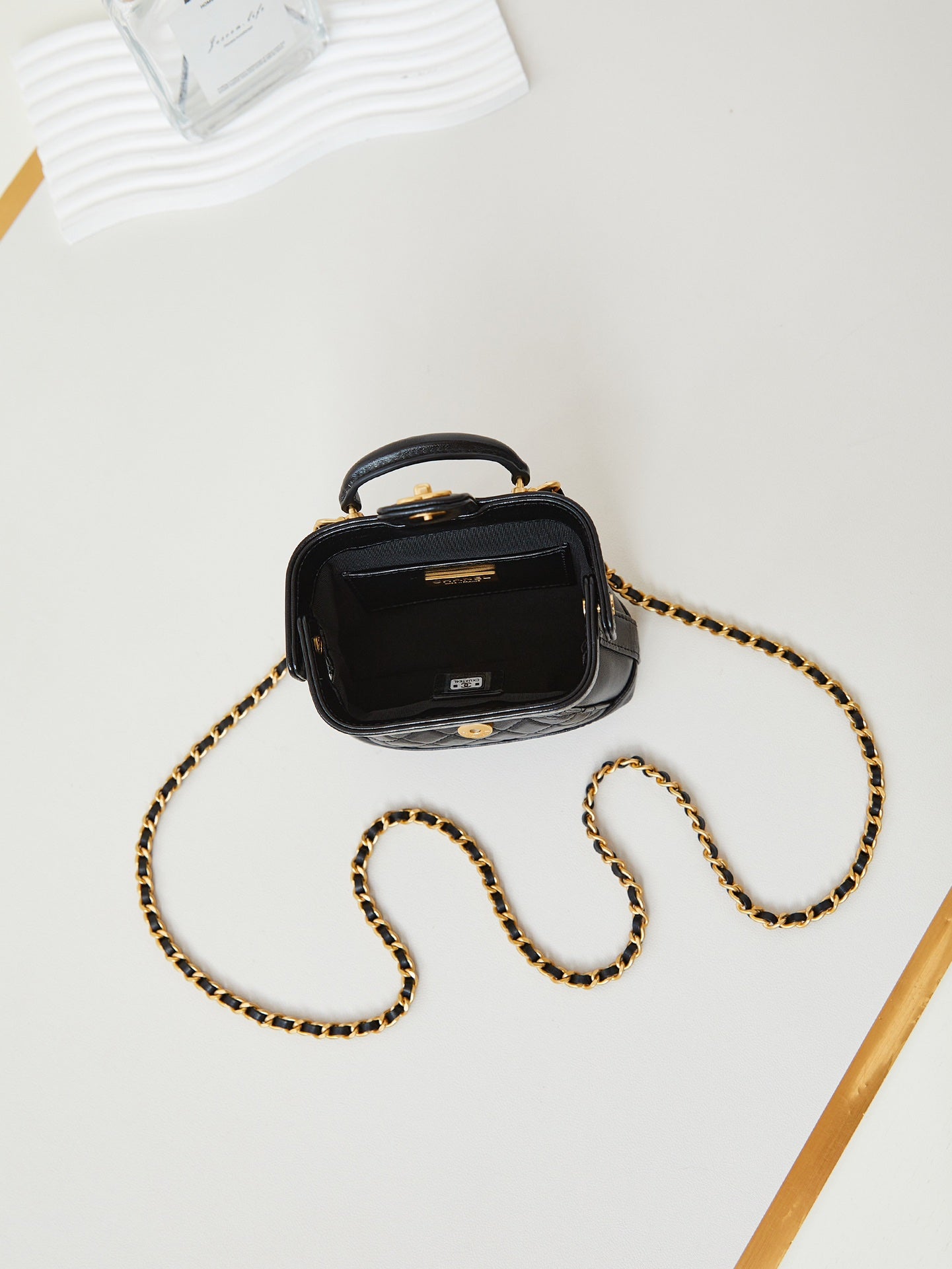 CC 24A Mini Top Handle 13cm Black Wax Leather Gold Hardware 238455 mysite