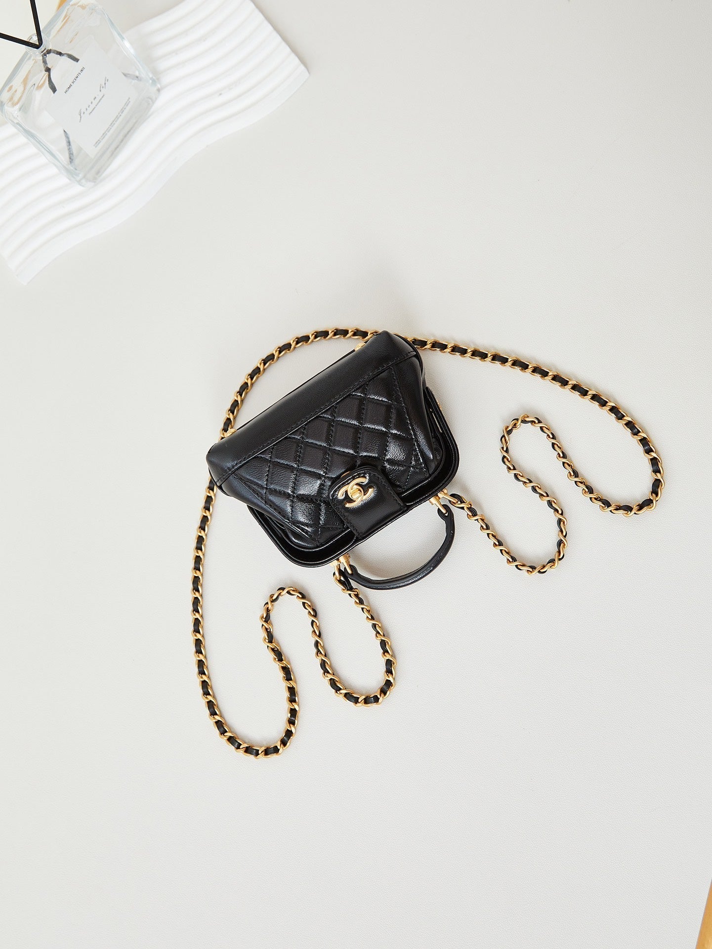 CC 24A Mini Top Handle 13cm Black Wax Leather Gold Hardware 238455 mysite
