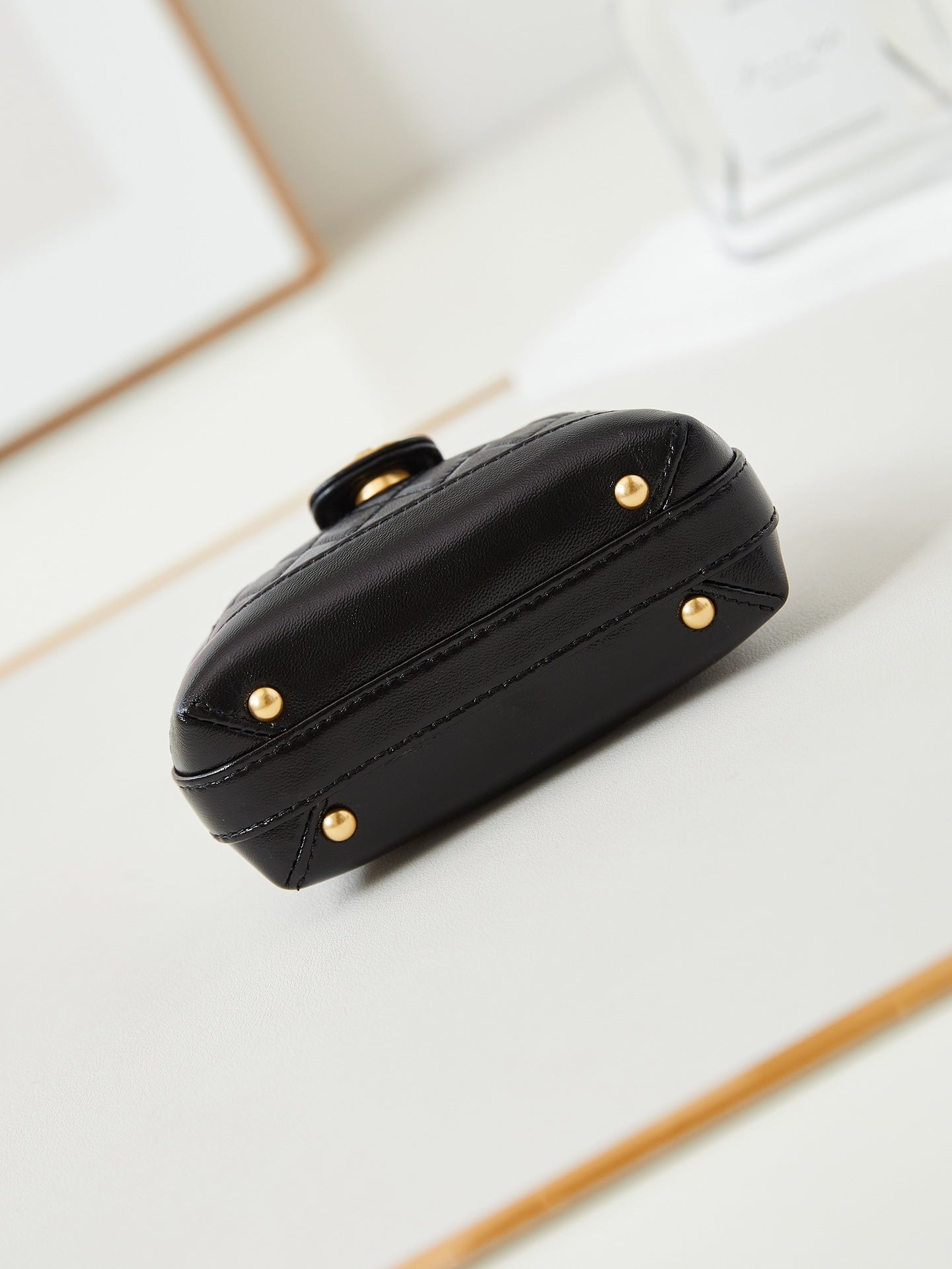 CC 24A Mini Top Handle 13cm Black Wax Leather Gold Hardware 238455 mysite