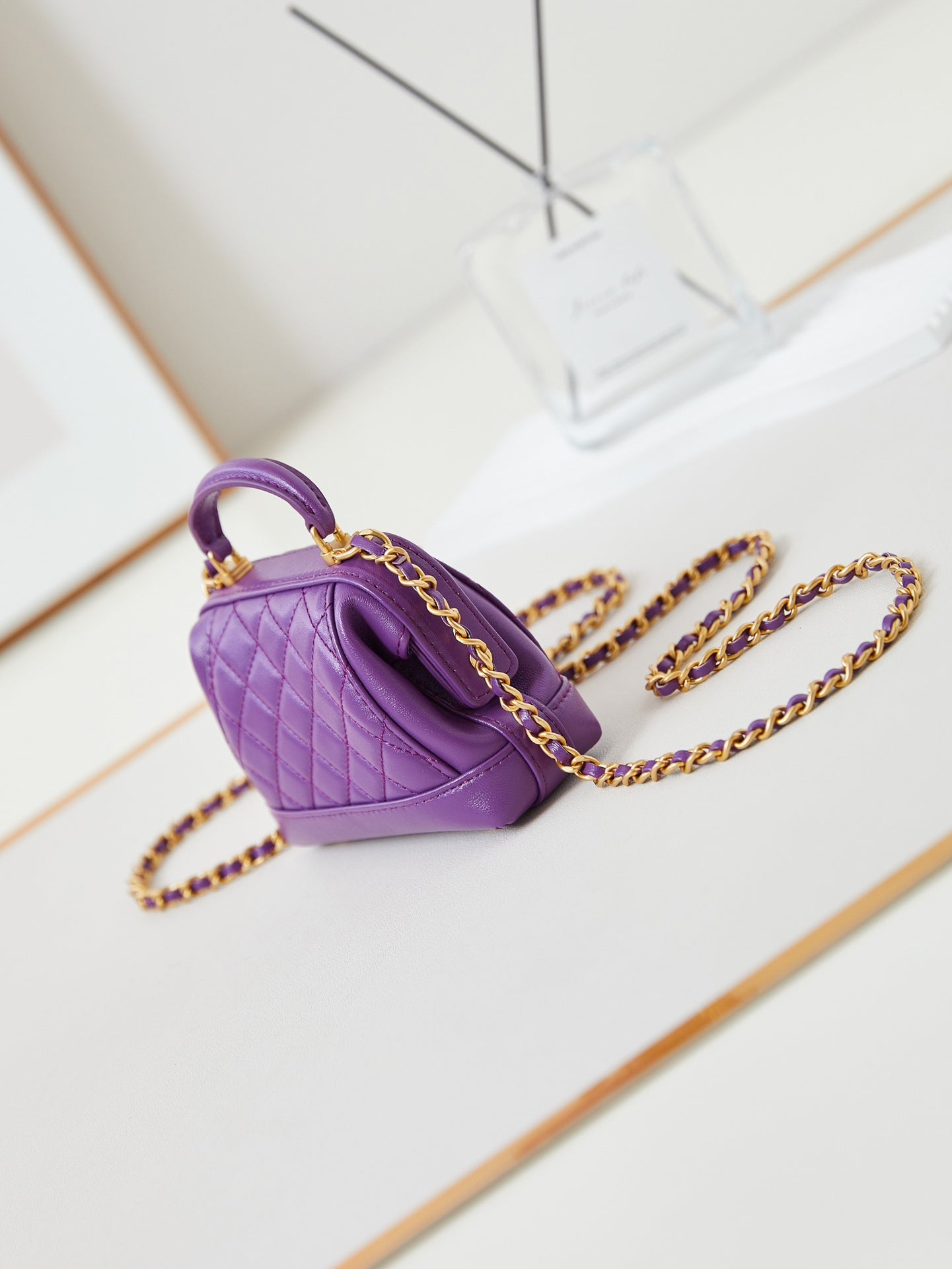 CC 24A Mini Top Handle 13cm Purple Wax Leather Gold Hardware 238457 mysite