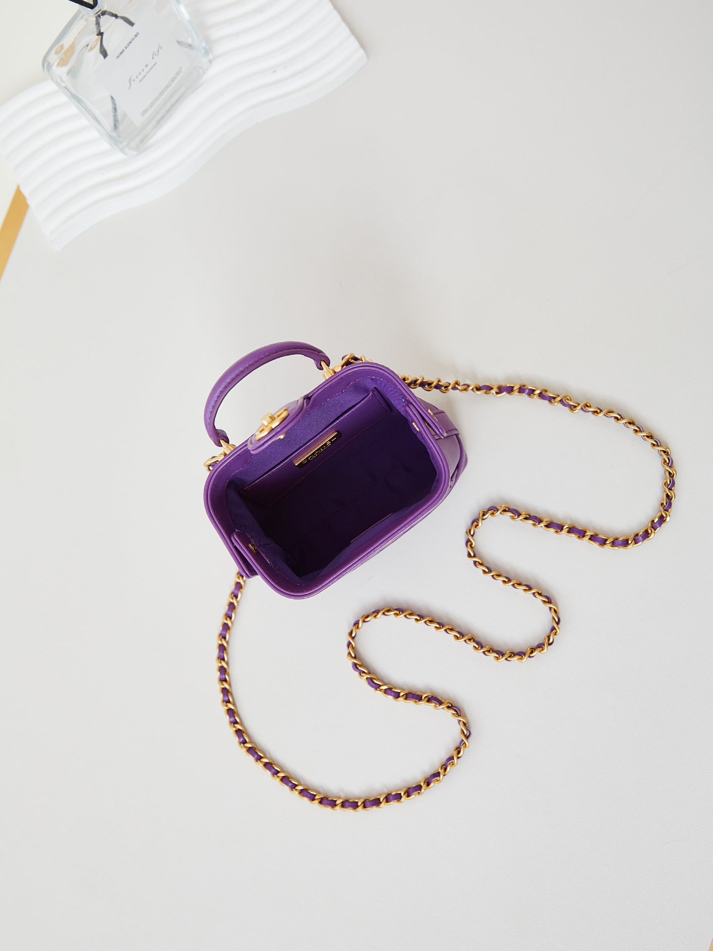 CC 24A Mini Top Handle 13cm Purple Wax Leather Gold Hardware 238457 mysite