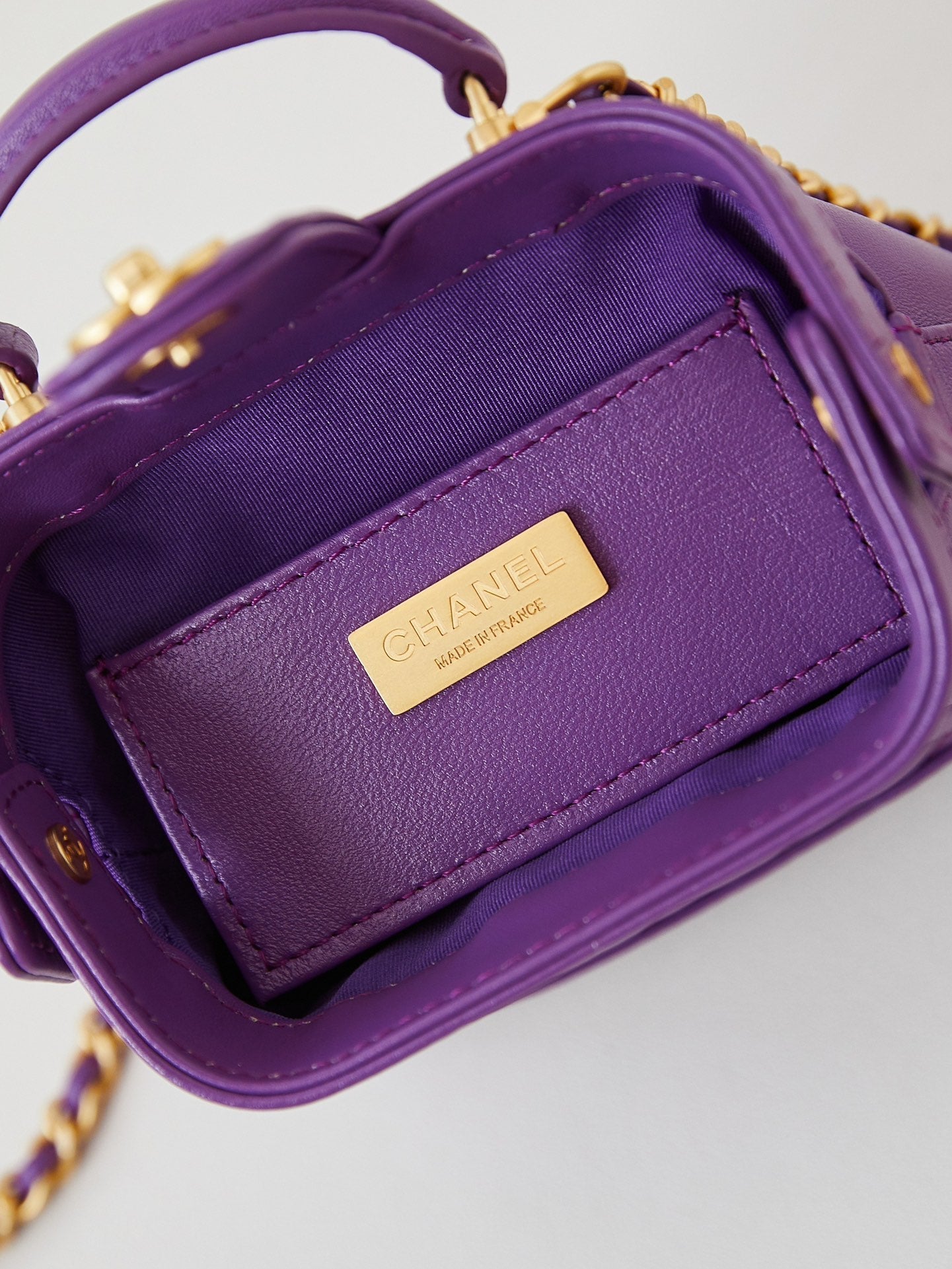 CC 24A Mini Top Handle 13cm Purple Wax Leather Gold Hardware 238457 mysite