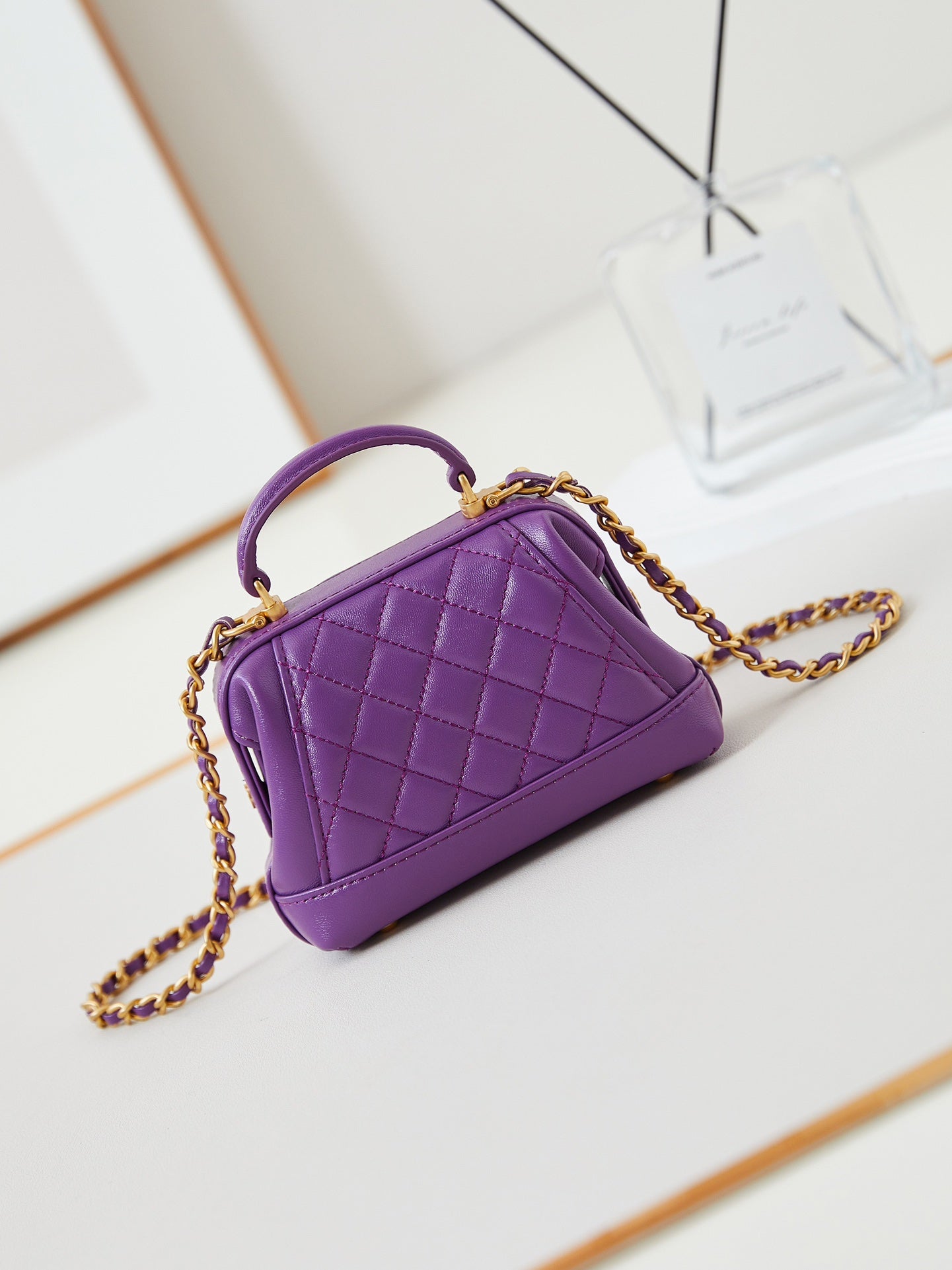 CC 24A Mini Top Handle 13cm Purple Wax Leather Gold Hardware 238457 mysite
