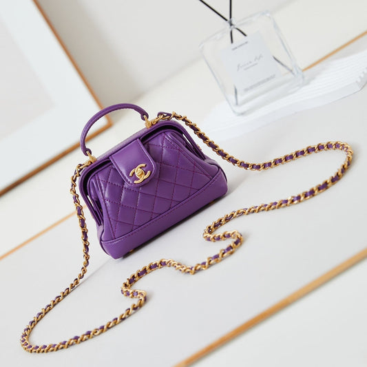 CC 24A Mini Top Handle 13cm Purple Wax Leather Gold Hardware 238457 mysite