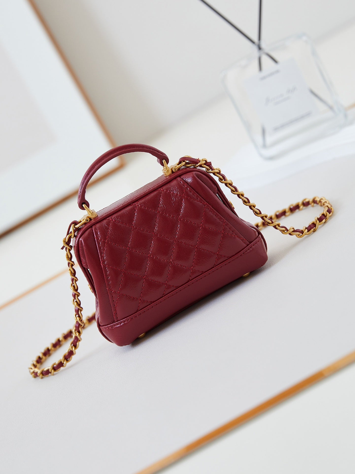 CC 24A Mini Top Handle 13cm Red Wax Leather Gold Hardware 238461 mysite