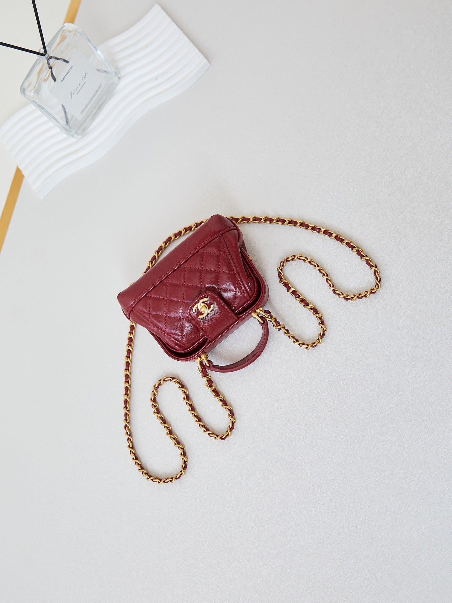 CC 24A Mini Top Handle 13cm Red Wax Leather Gold Hardware 238461 mysite