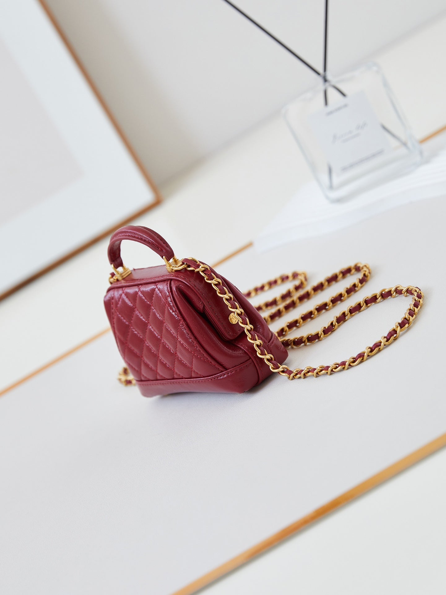 CC 24A Mini Top Handle 13cm Red Wax Leather Gold Hardware 238461 mysite