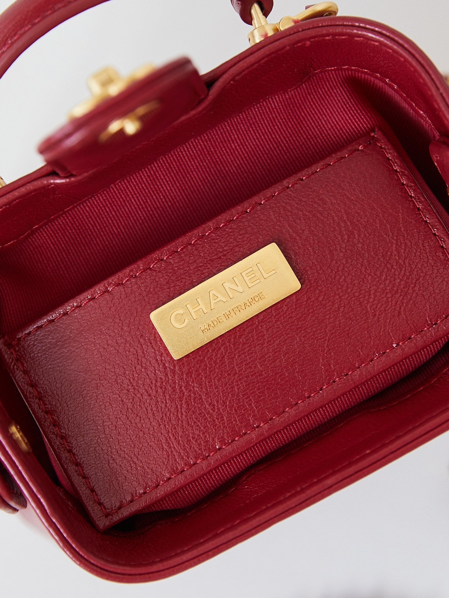 CC 24A Mini Top Handle 13cm Red Wax Leather Gold Hardware 238461 mysite