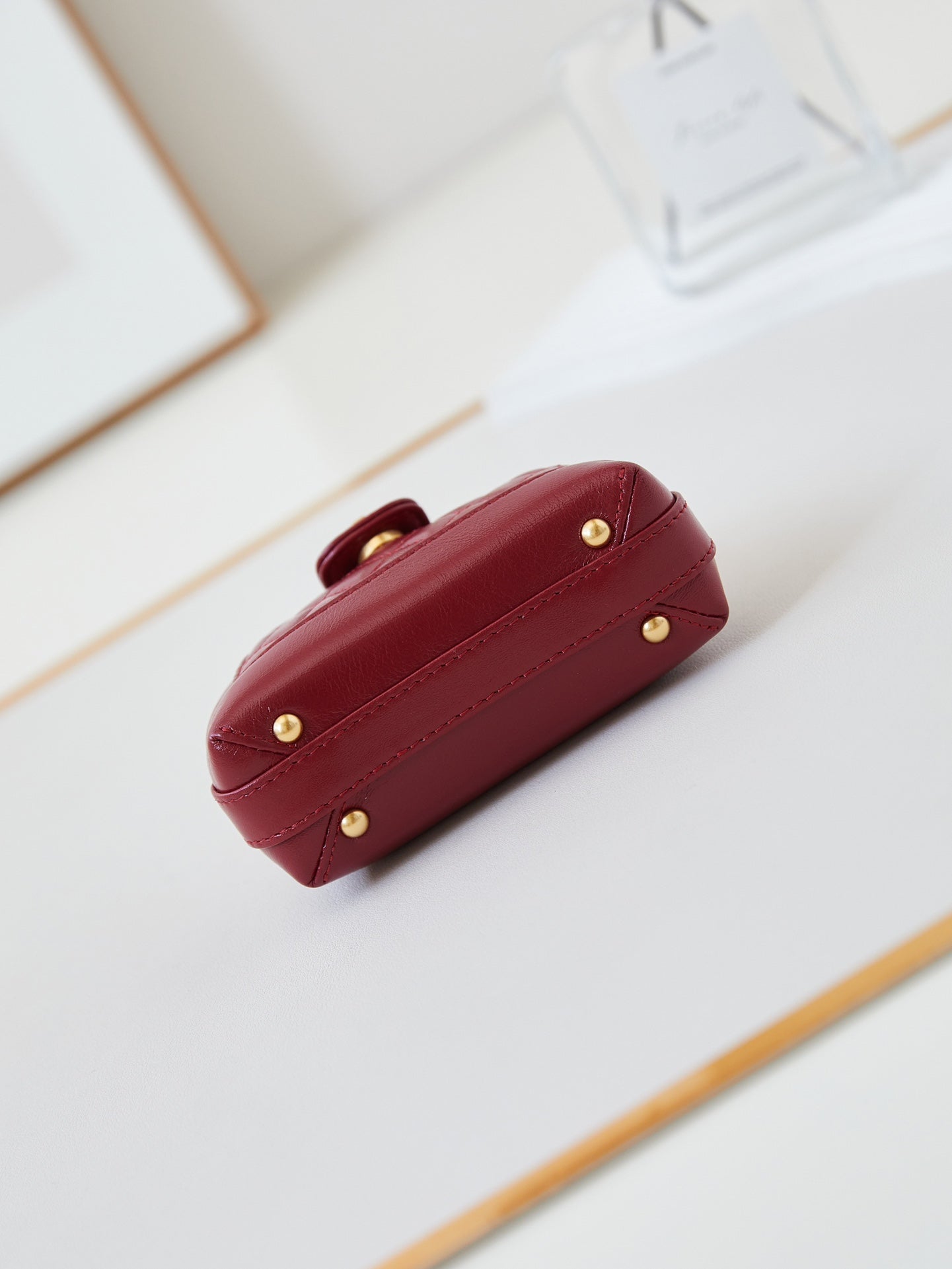 CC 24A Mini Top Handle 13cm Red Wax Leather Gold Hardware 238461 mysite
