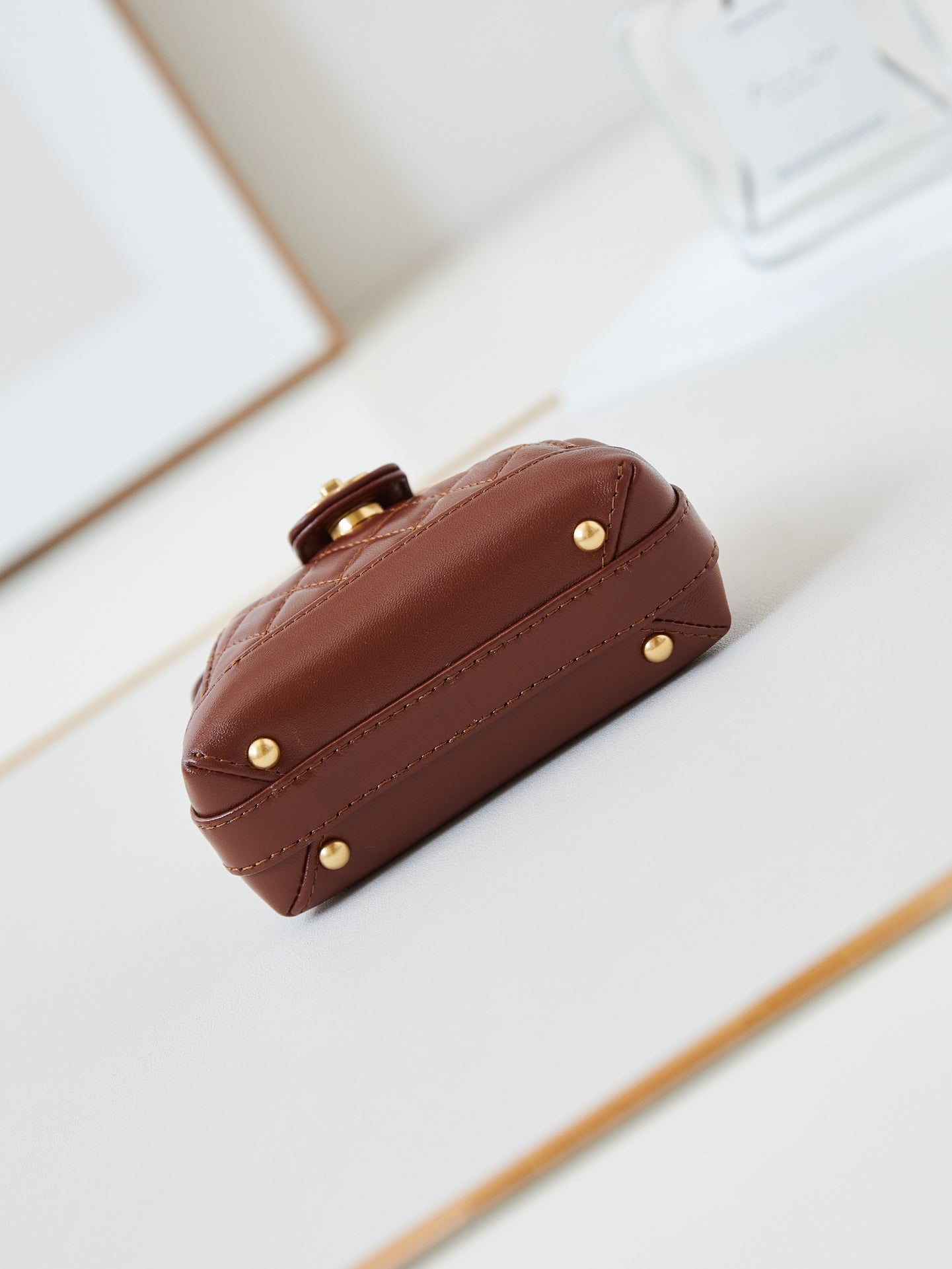 CC 24A Mini Top Handle 13cm Brown Wax Leather Gold Hardware 238463 mysite