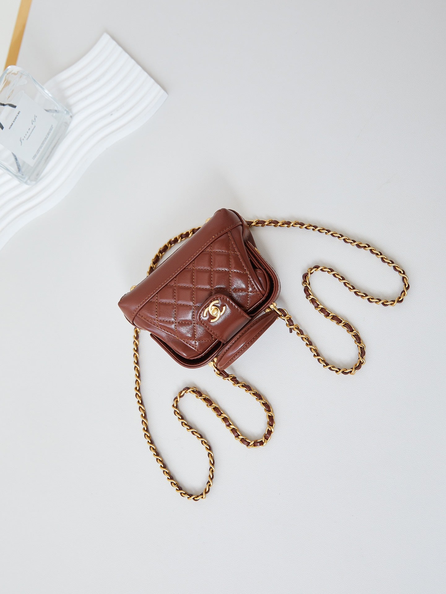 CC 24A Mini Top Handle 13cm Brown Wax Leather Gold Hardware 238463 mysite