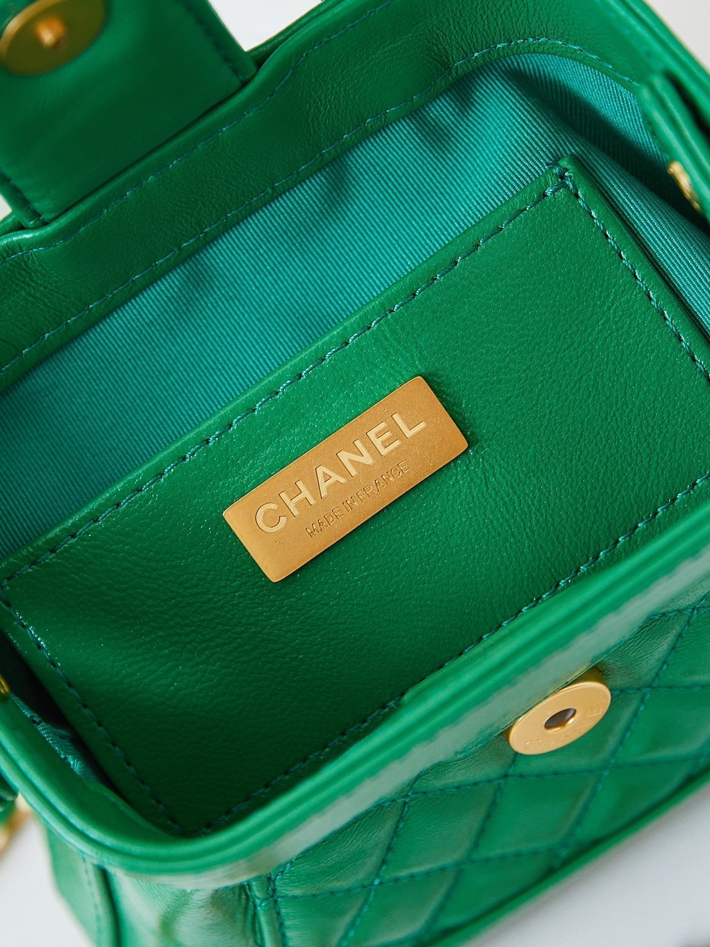 CC 24A Mini Top Handle 13cm Green Wax Leather Gold Hardware 238465 mysite