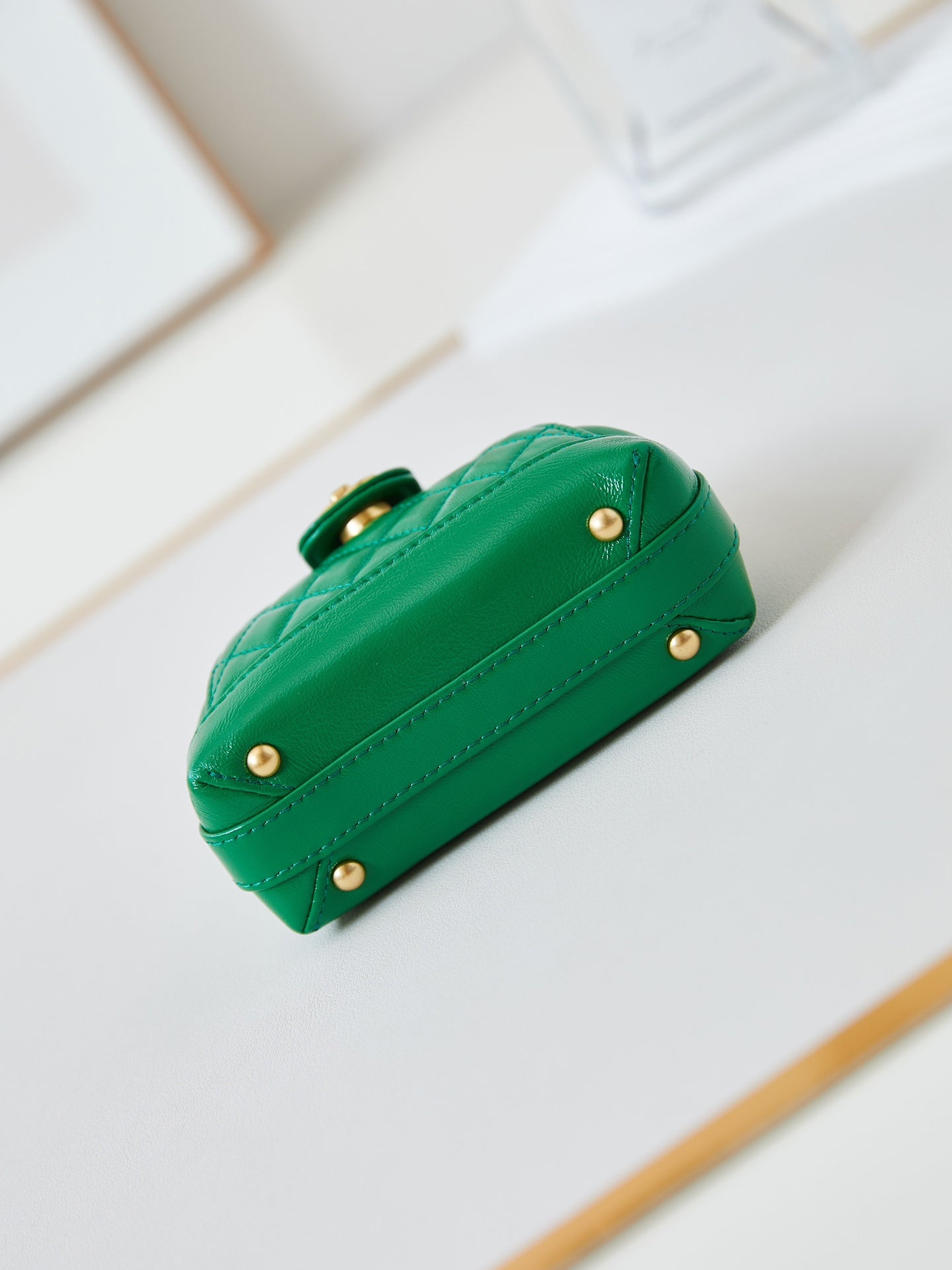 CC 24A Mini Top Handle 13cm Green Wax Leather Gold Hardware 238465 mysite