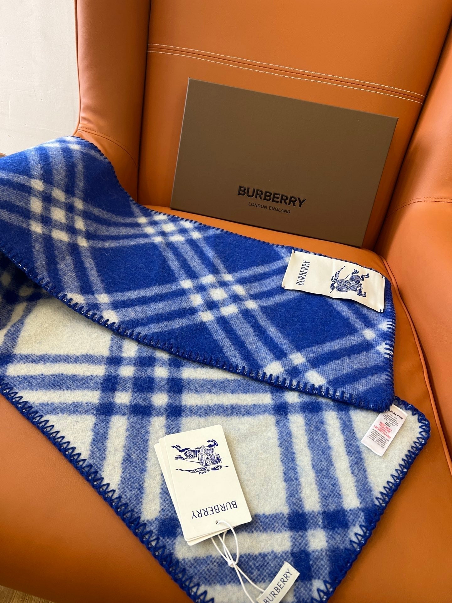 CHECK WOOL 182 CM SCARF COBALT BLUE 405043 mysite