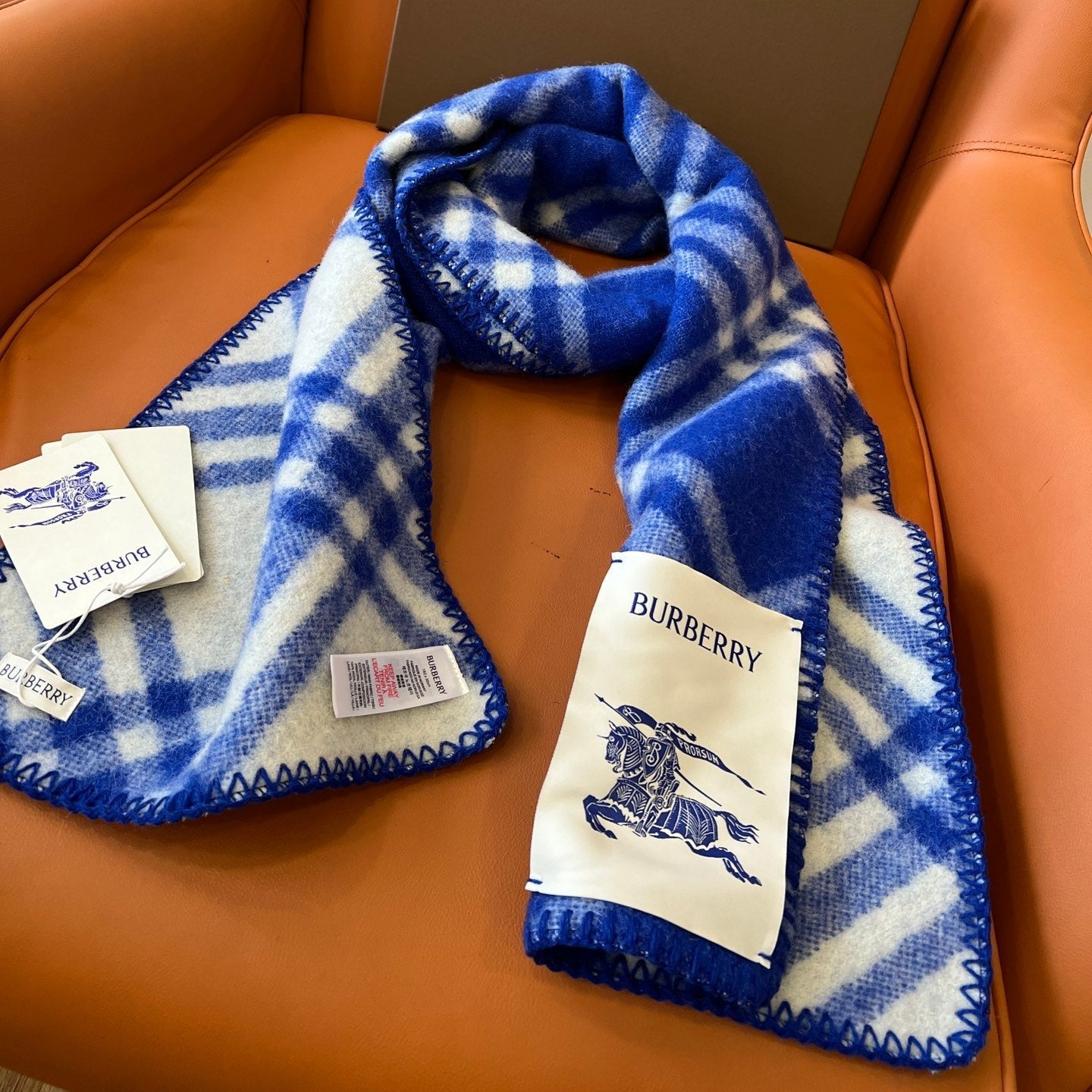 CHECK WOOL 182 CM SCARF COBALT BLUE 405043 mysite