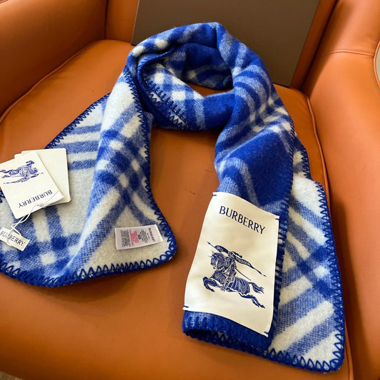 CHECK WOOL 182 CM SCARF COBALT BLUE 405043 mysite