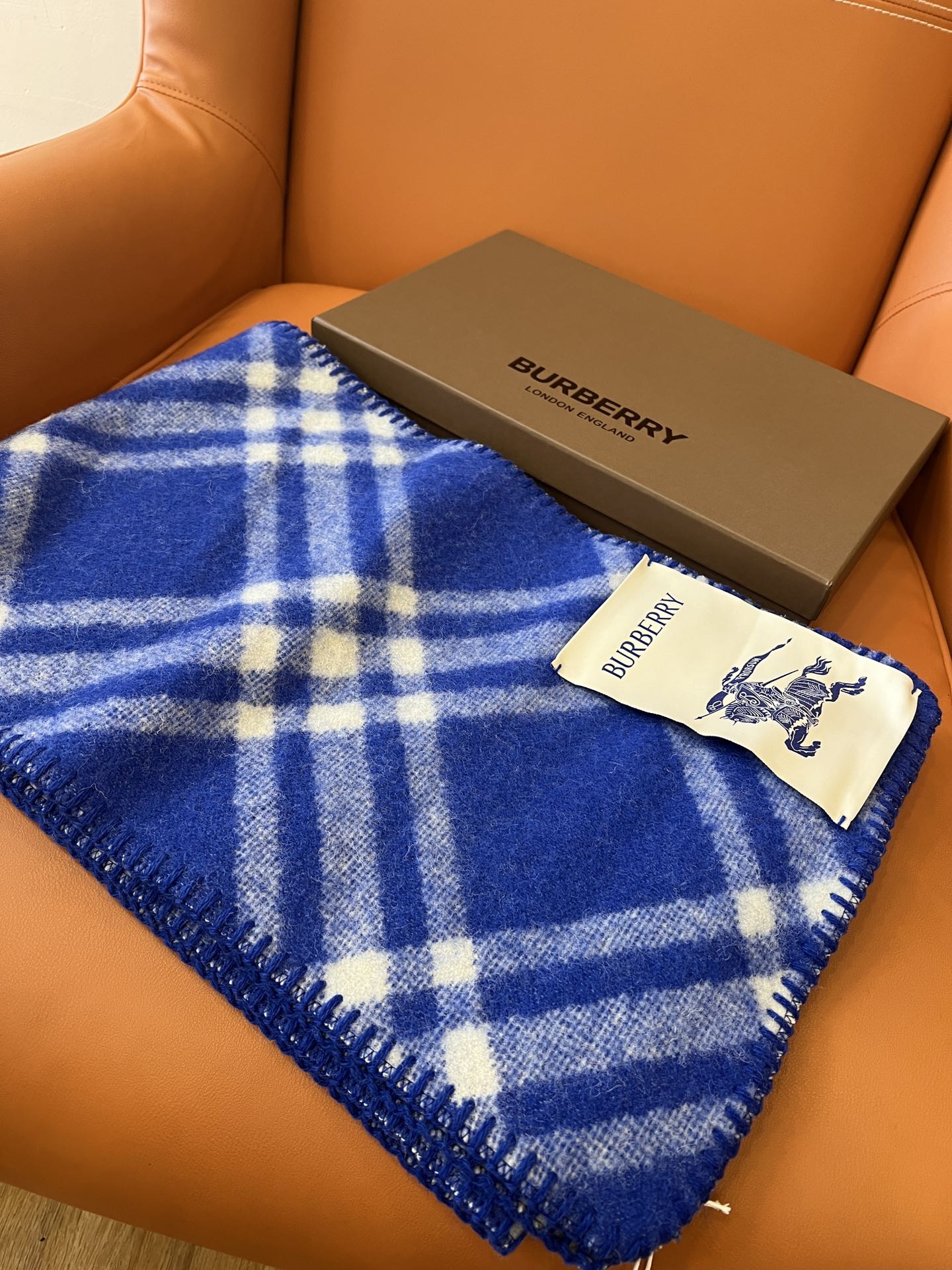 CHECK WOOL 182 CM SCARF COBALT BLUE 405043 mysite