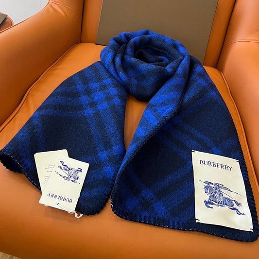 CHECK WOOL 182 CM SCARF NAVY BLUE 405049 mysite