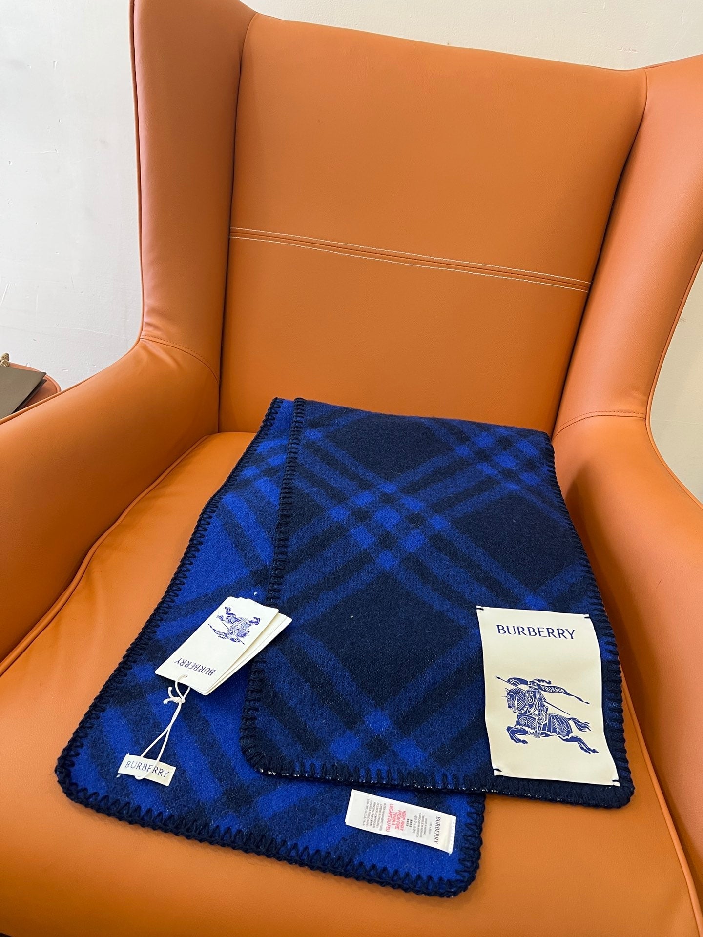 CHECK WOOL 182 CM SCARF NAVY BLUE 405049 mysite