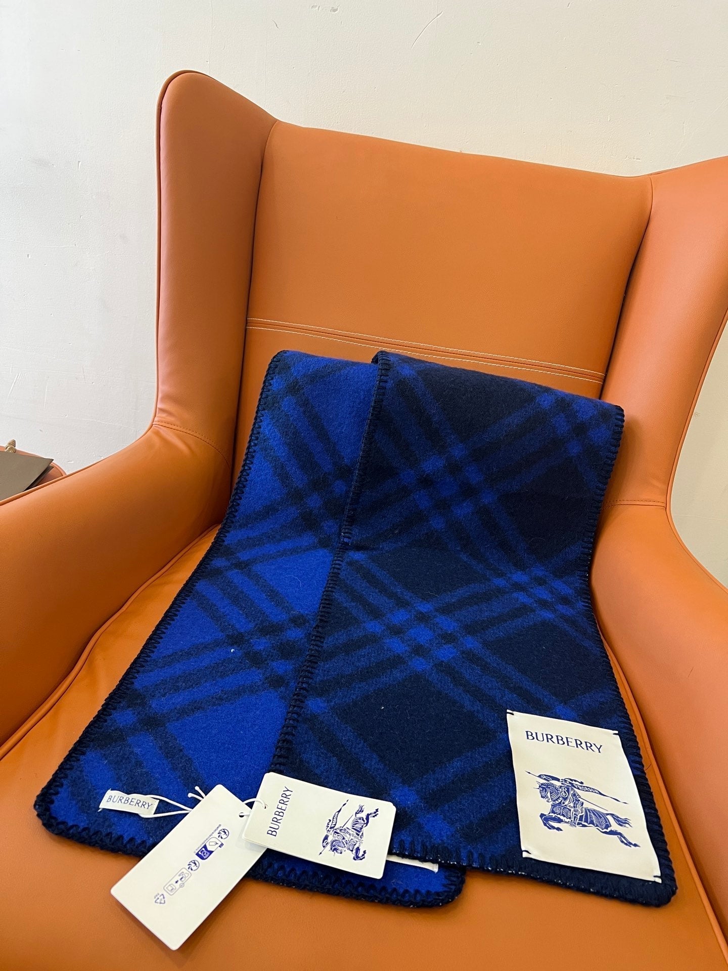 CHECK WOOL 182 CM SCARF NAVY BLUE 405049 mysite