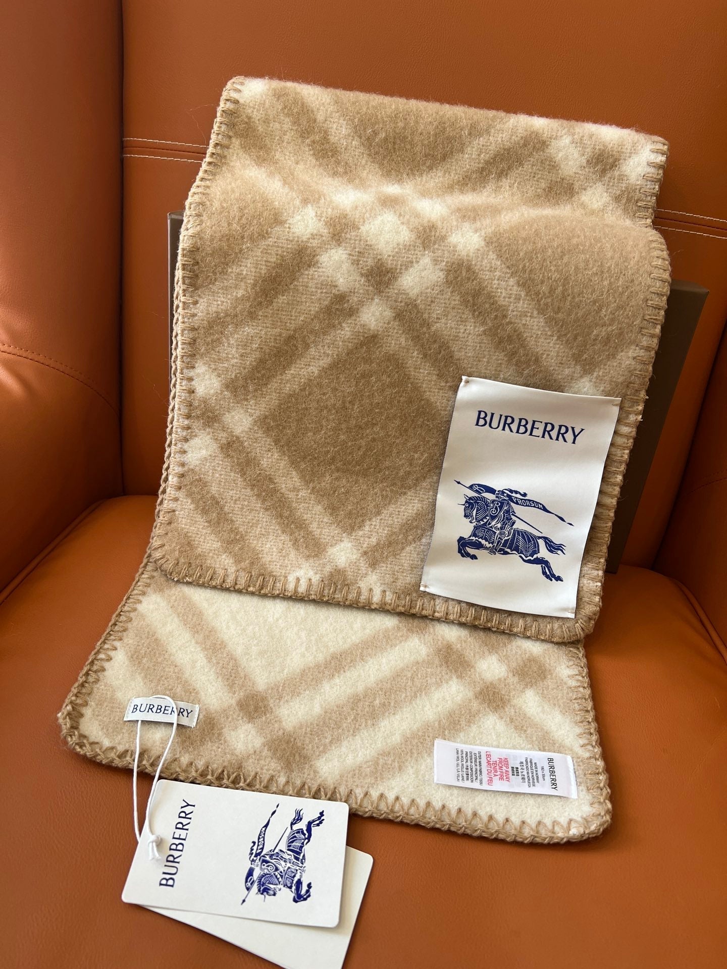 CHECK WOOL 182 CM SCARF CAMEL BROWN 405051 mysite