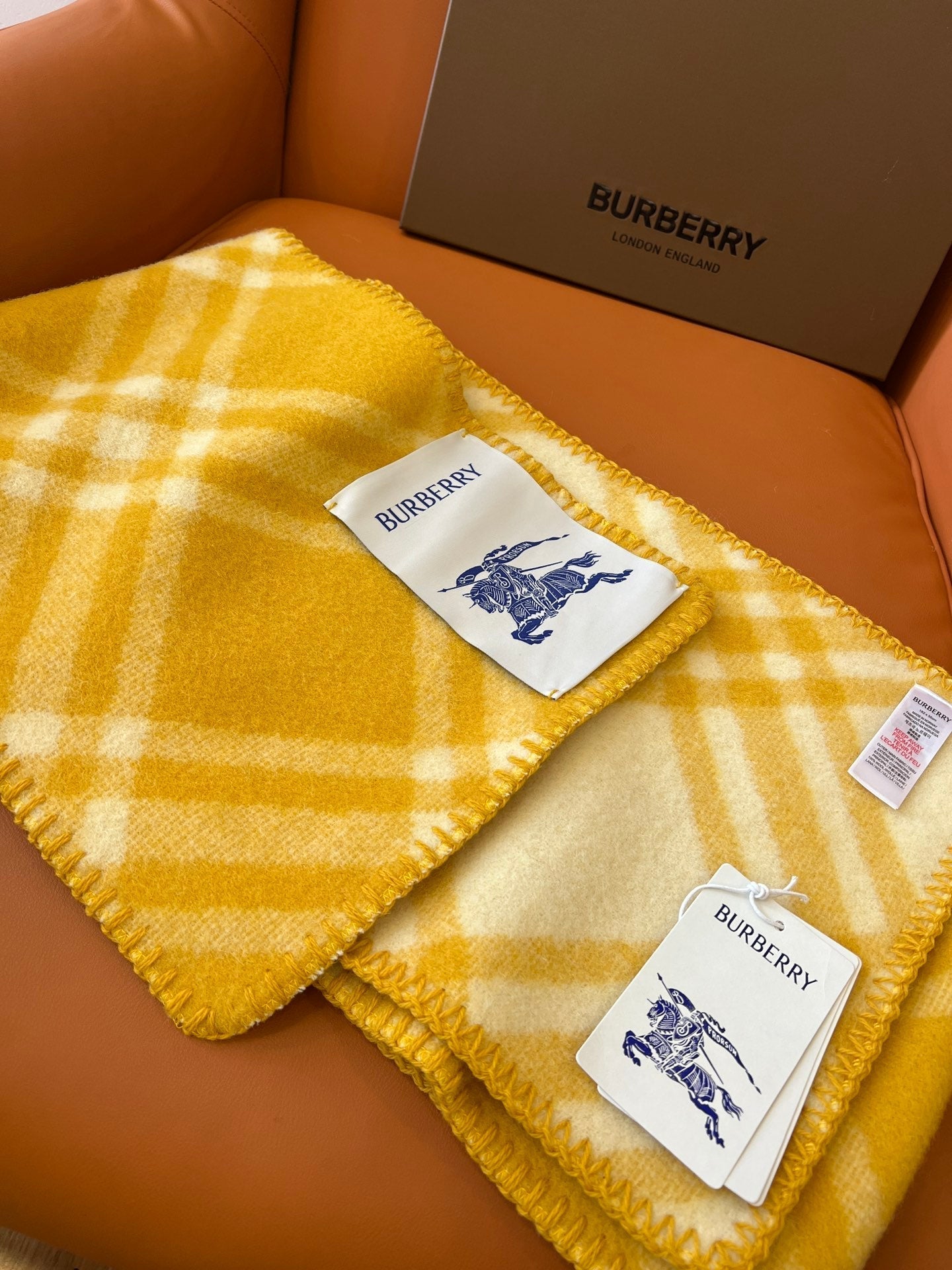 CHECK WOOL 182 CM SCARF AMBER YELLOW 405053 mysite