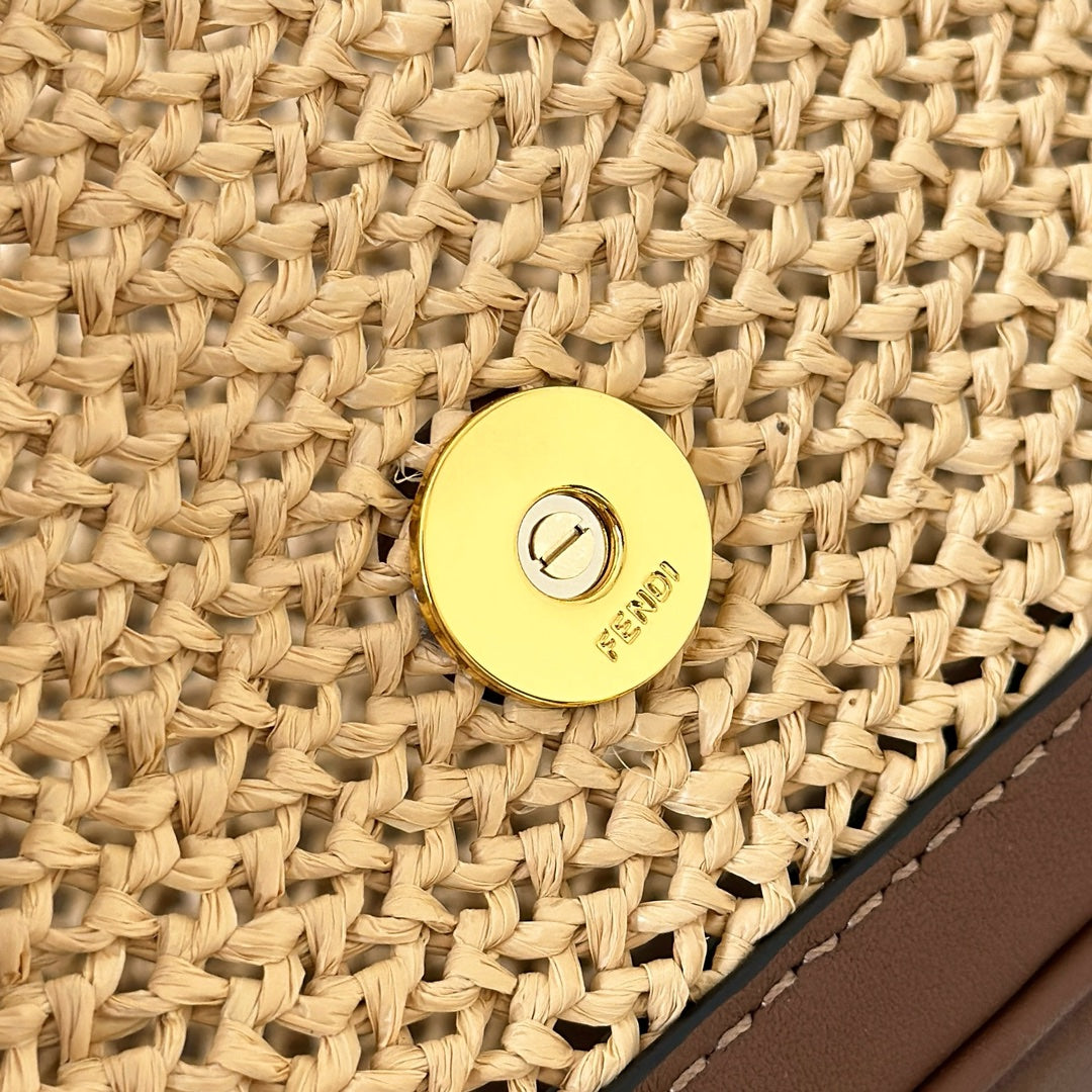 FENDI BAGUETTE 27 BAG IN BEIGE RAFFIA AND BROWN CALFSKIN WITH GOLD HARDWARE mysite