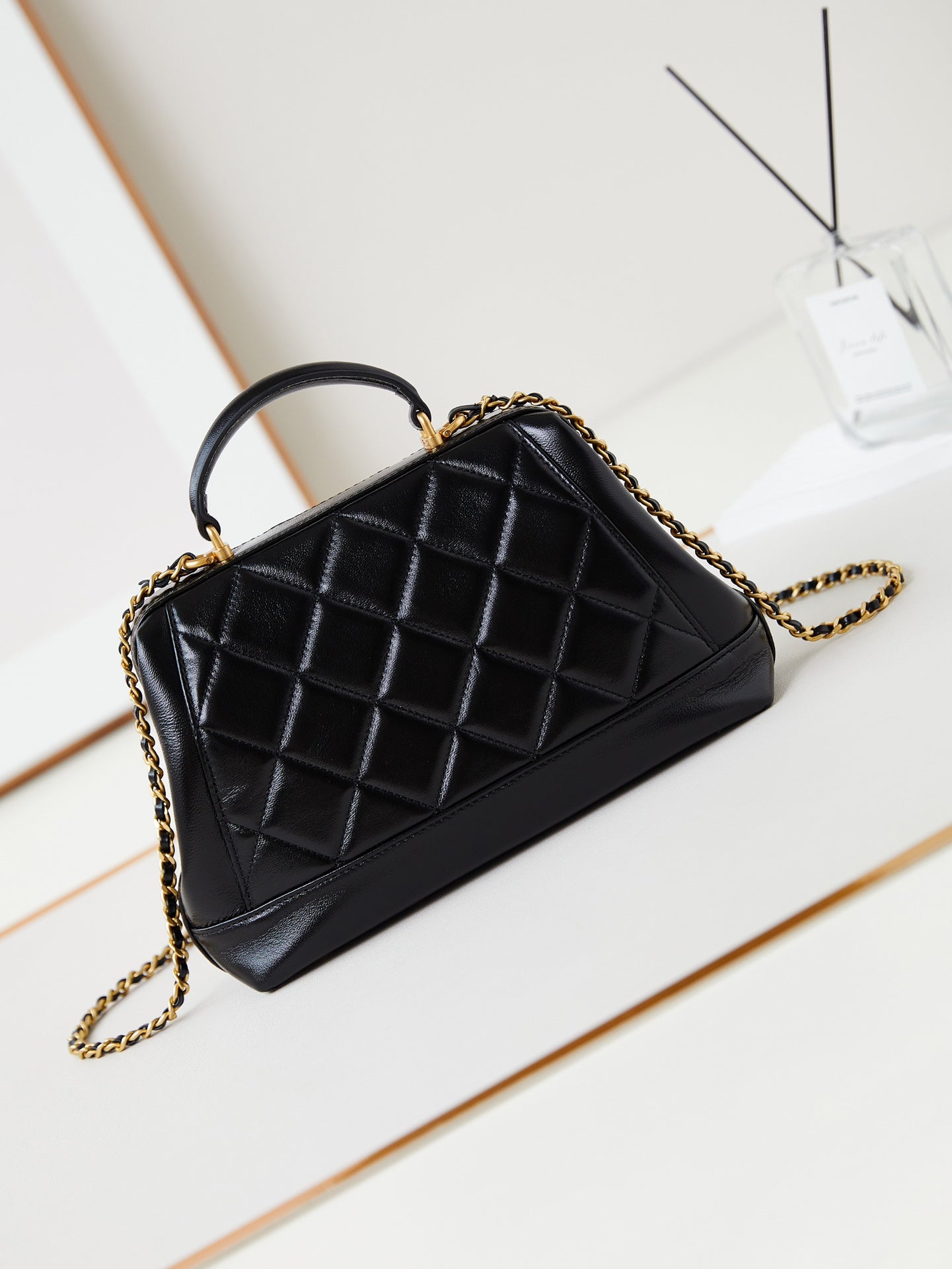 CC 24A Top Handle 23.5cm Black Wax Leather Gold Hardware 238469 mysite