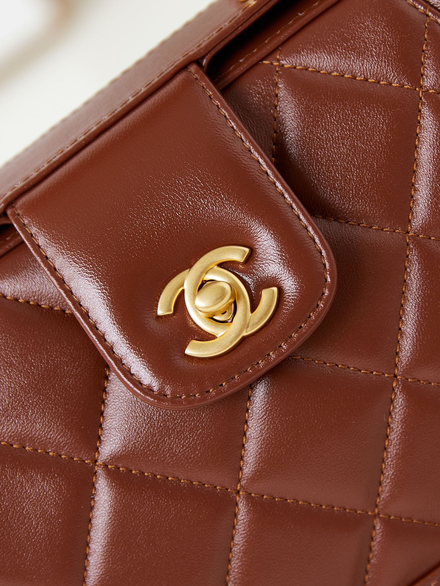 CC 24A Top Handle 23.5cm Brown Wax Leather Gold Hardware 238471 mysite