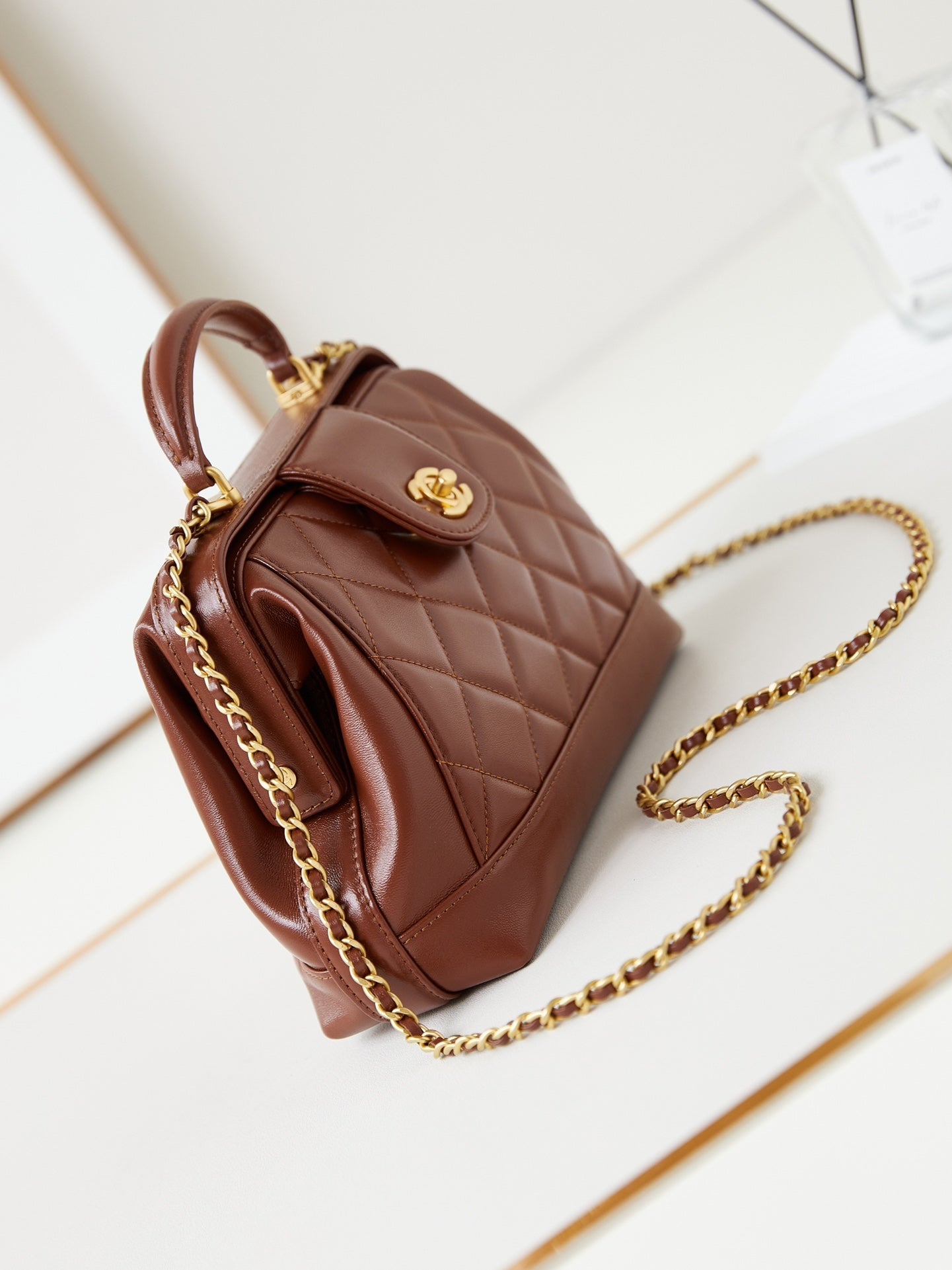 CC 24A Top Handle 23.5cm Brown Wax Leather Gold Hardware 238471 mysite
