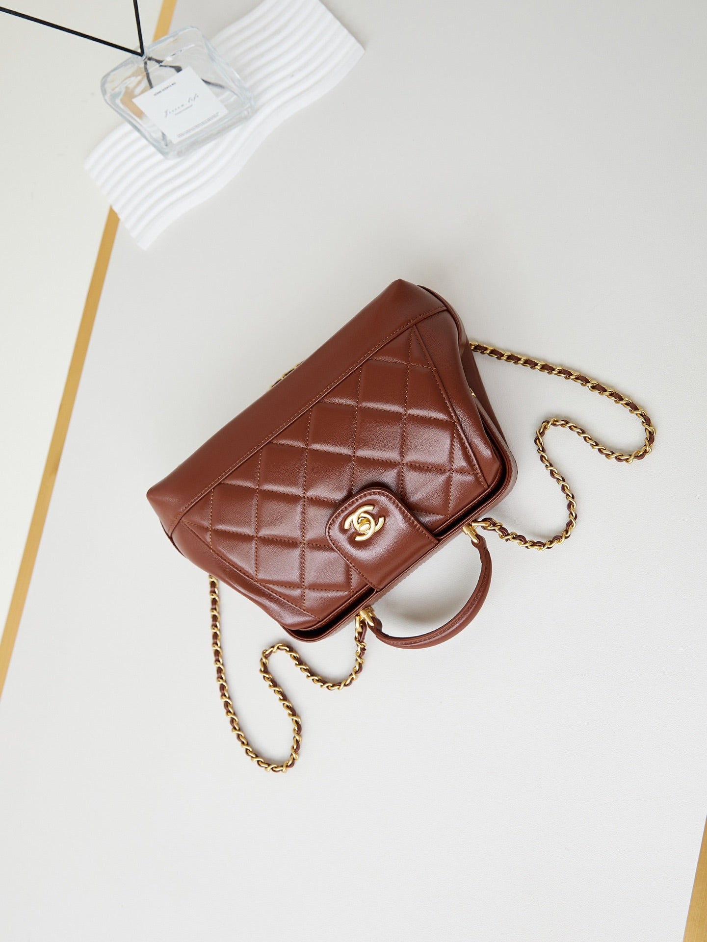 CC 24A Top Handle 23.5cm Brown Wax Leather Gold Hardware 238471 mysite