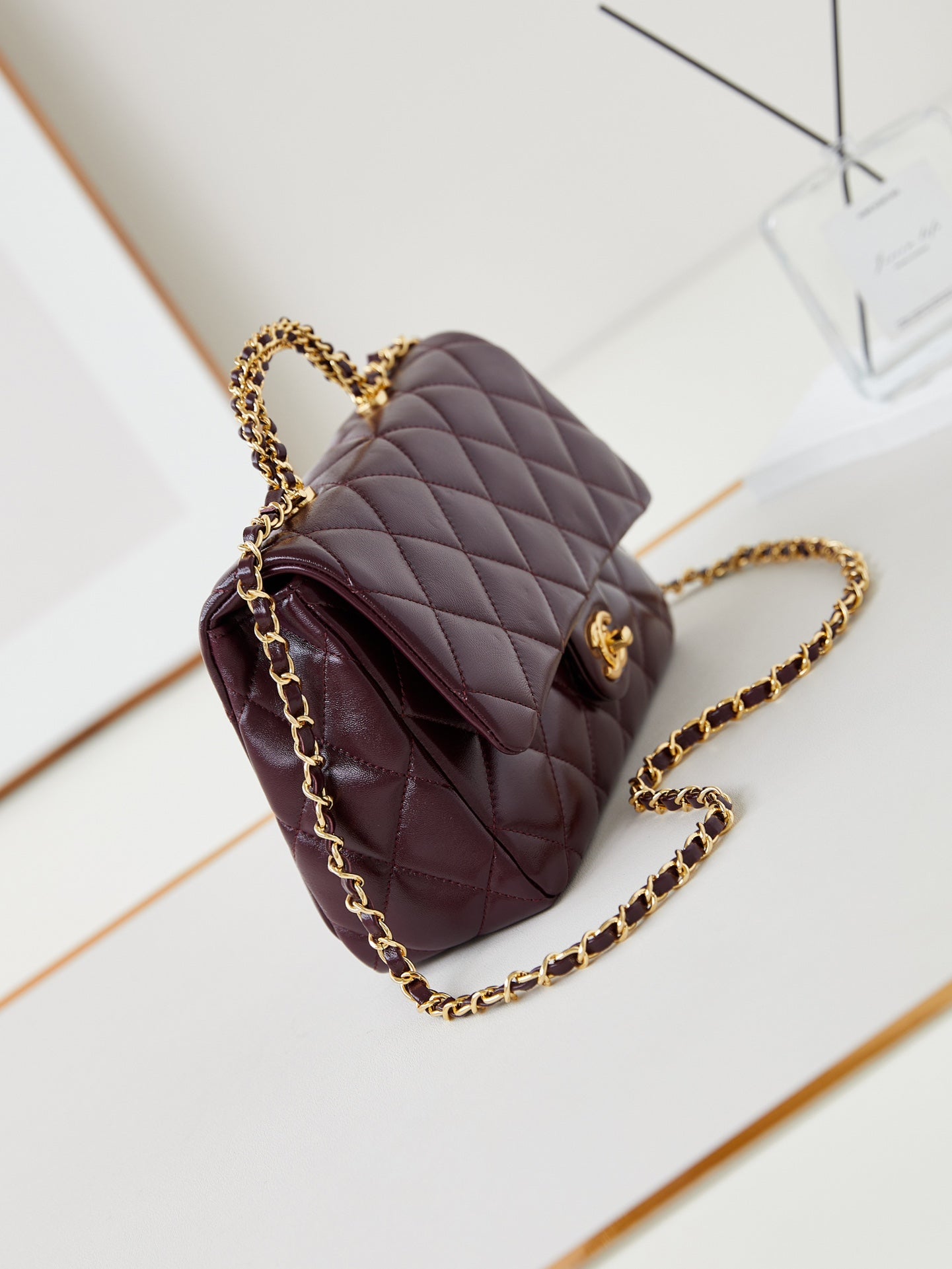 CC Flap Bag With Top Handle 25cm Wine Red Sheepskin Gold Hardware 238481 mysite
