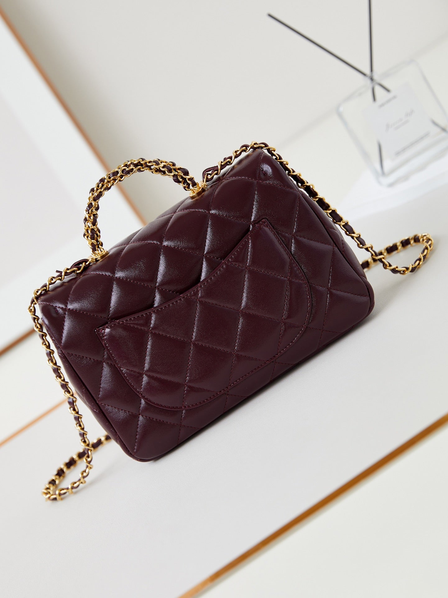 CC Flap Bag With Top Handle 25cm Wine Red Sheepskin Gold Hardware 238481 mysite