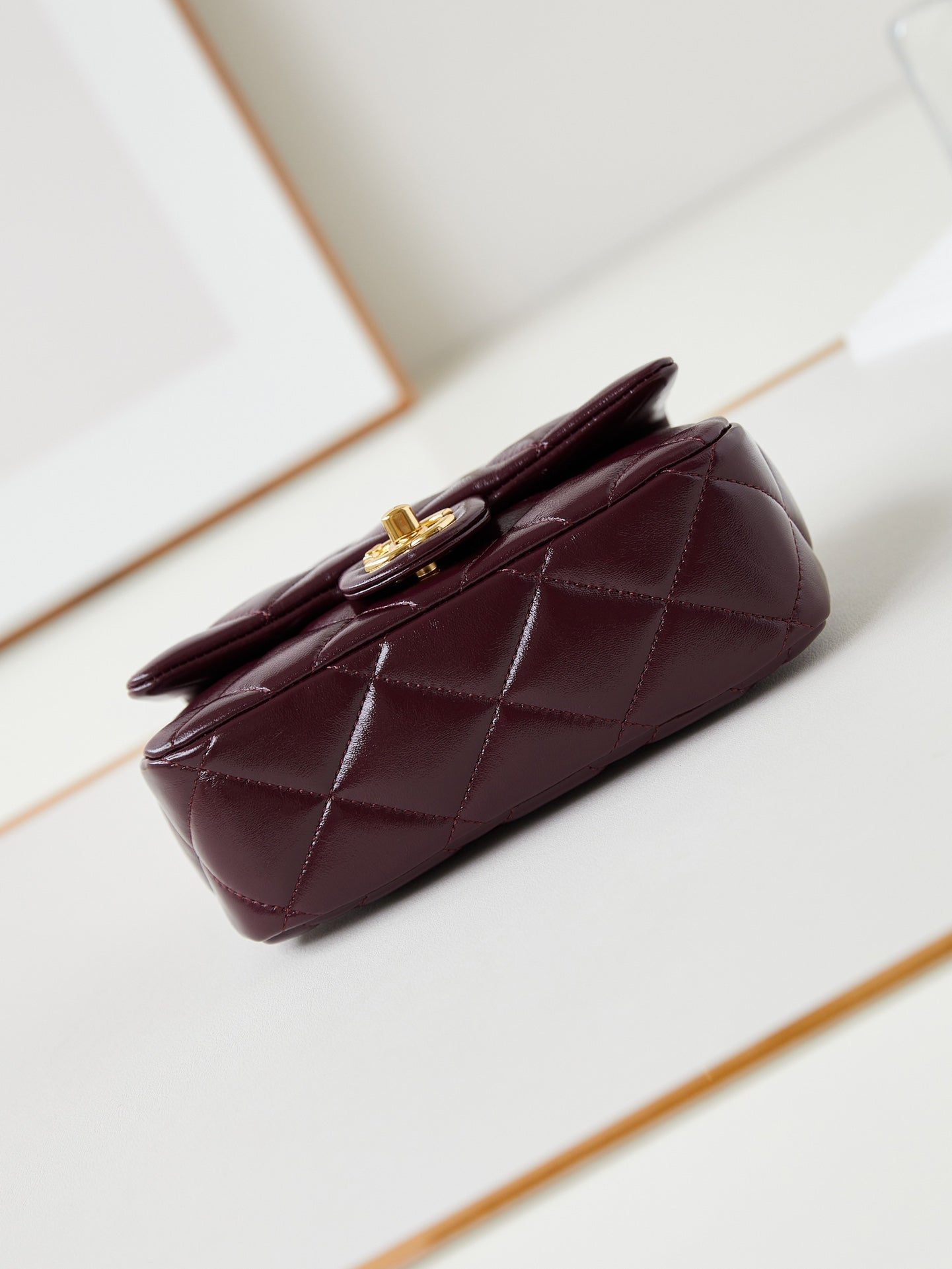 CC Flap Bag With Top Handle 19cm Wine Red Sheepskin Gold Hardware 238483 mysite