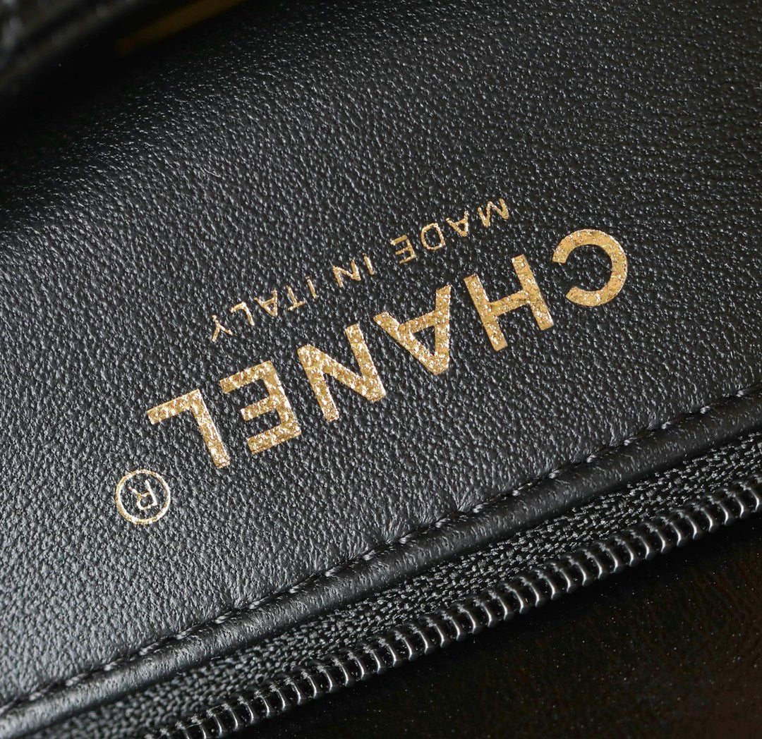 24B Mini Flap Bag With Top Handle 19cm Black Lambskin mysite