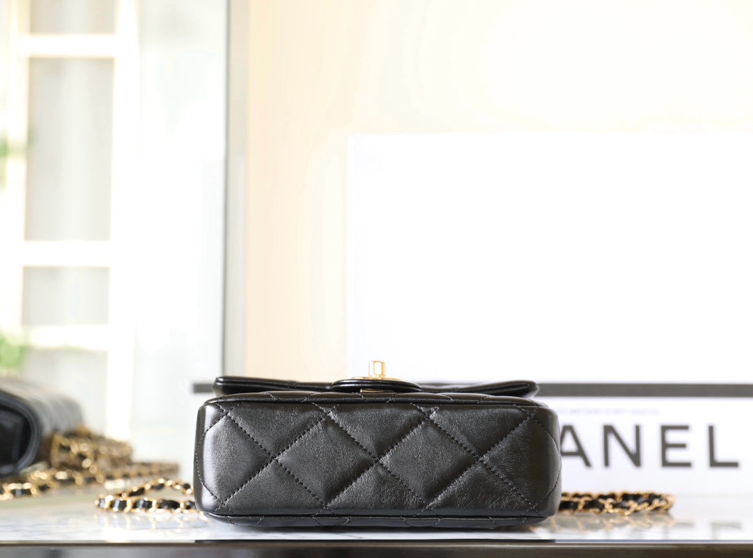 24B Mini Flap Bag With Top Handle 19cm Black Lambskin mysite