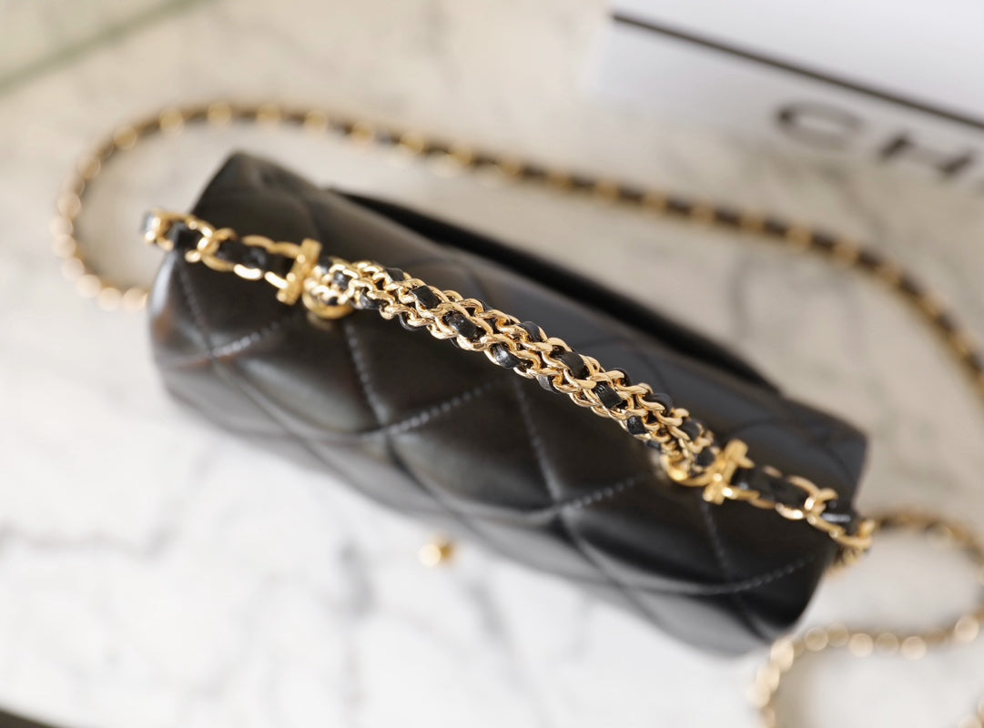 24B Mini Flap Bag With Top Handle 19cm Black Lambskin mysite