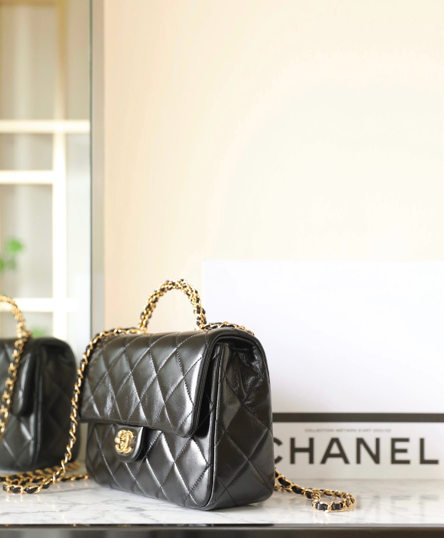 24B Small Flap Bag With Top Handle 25cm Black Lambskin mysite